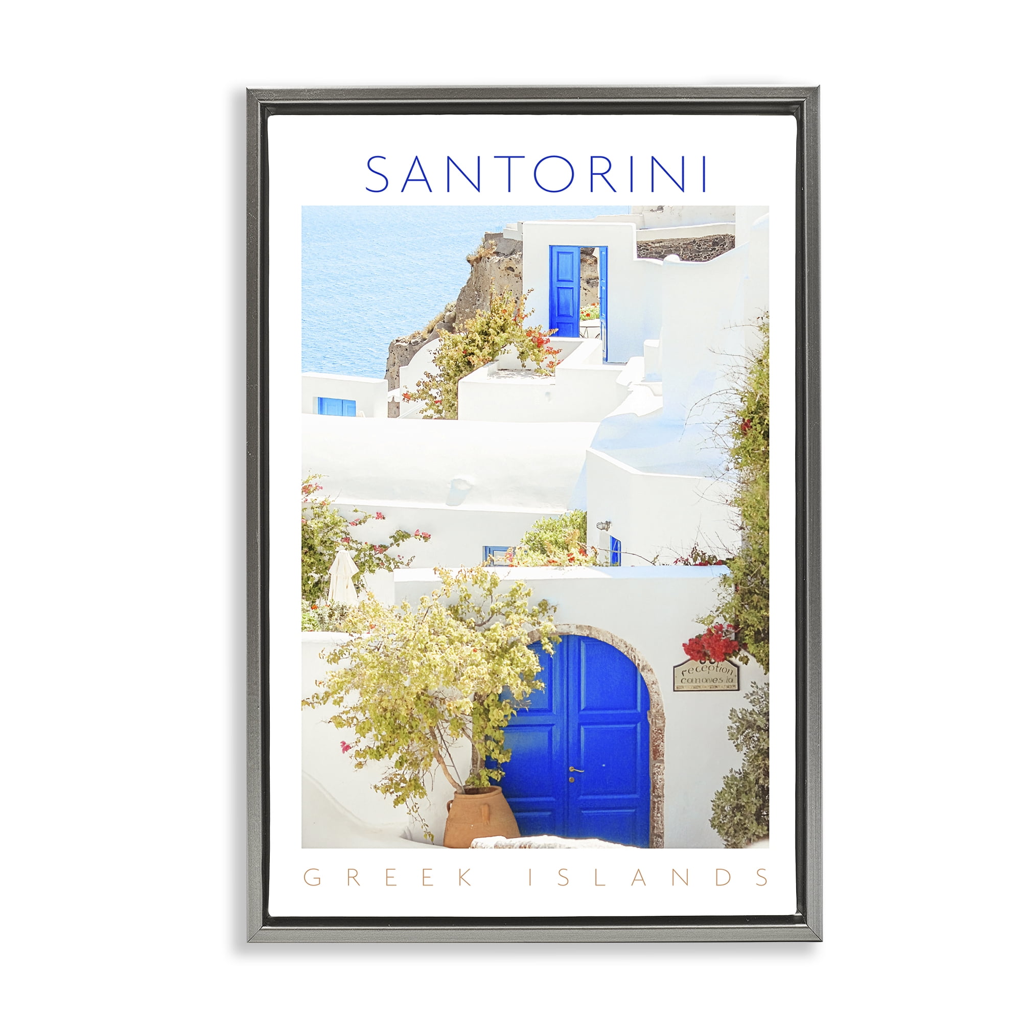 Stupell Industries Santorini Greek Islands Gray Framed Floater Canvas Wall Art, design by Erin Marie