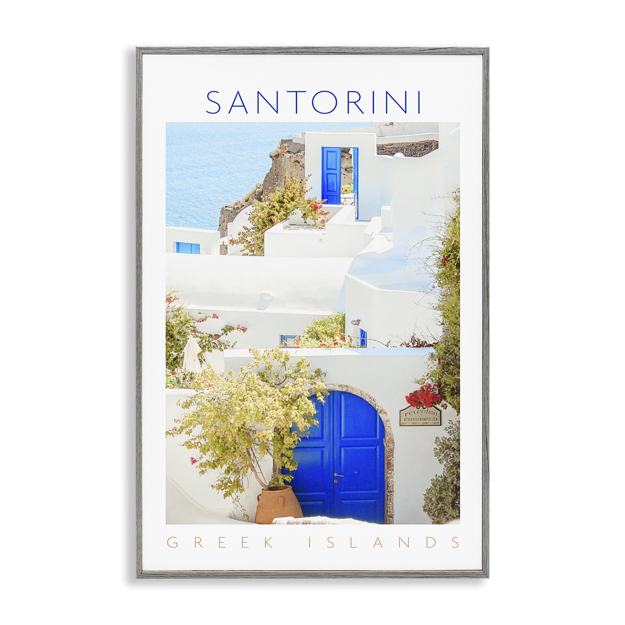 Stupell Industries Santorini Greek Islands Gray Framed Giclee Art, design by Erin Marie