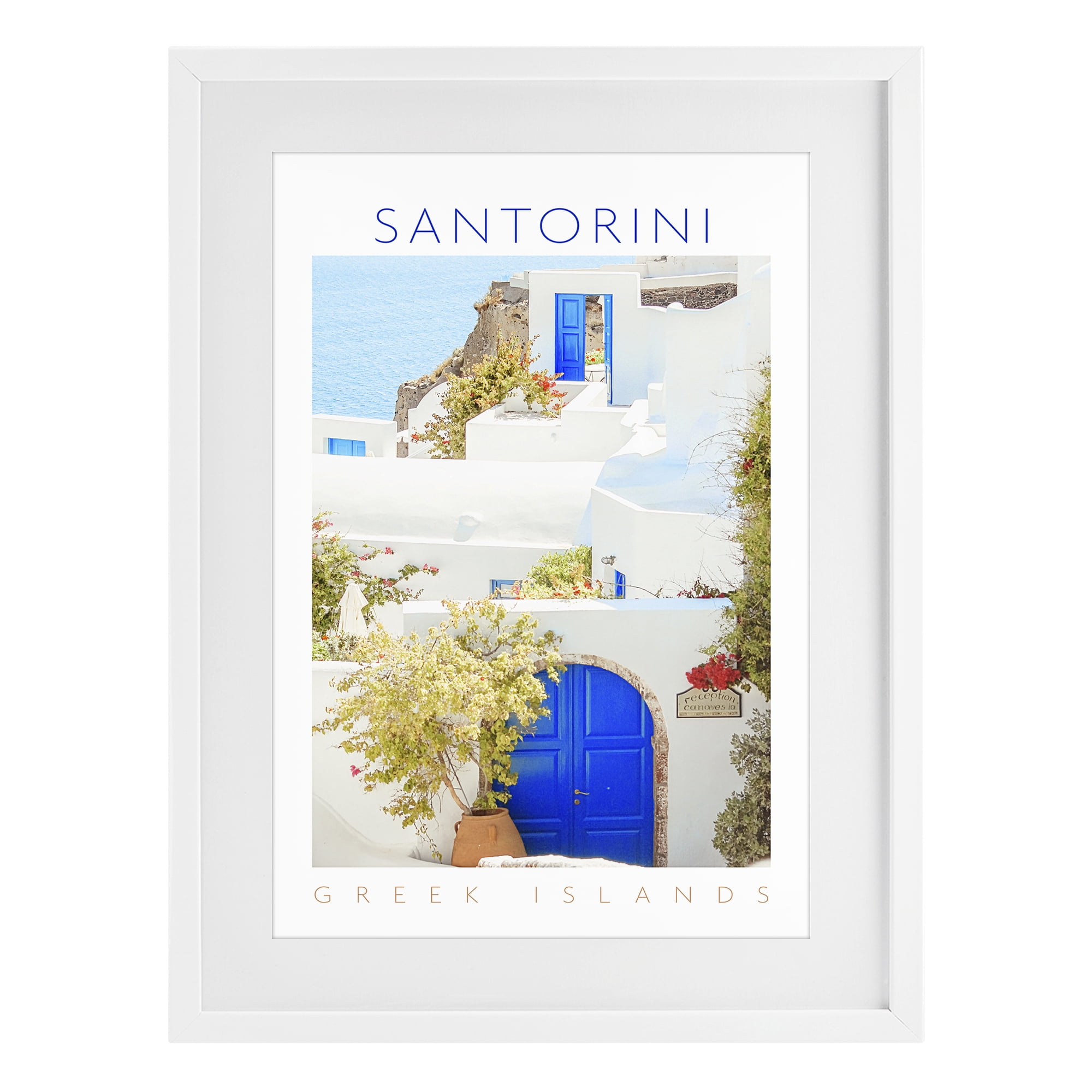 Stupell Industries Santorini Greek Islands White Framed Print Under Glass, design by Erin Marie