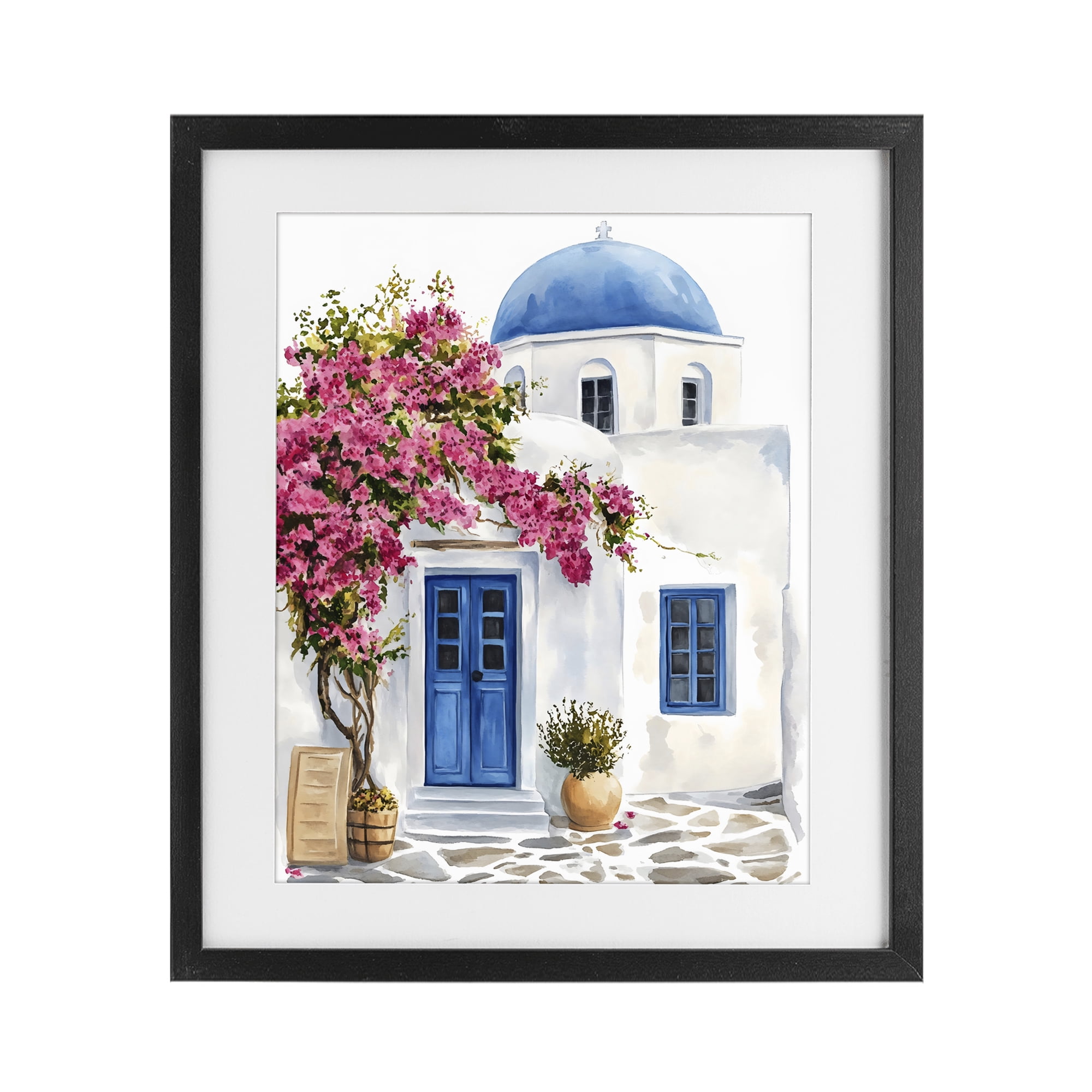 Stupell Industries Santorini House with Bougainvillea Black Framed Print Under Glass, design by LSR Design Studio