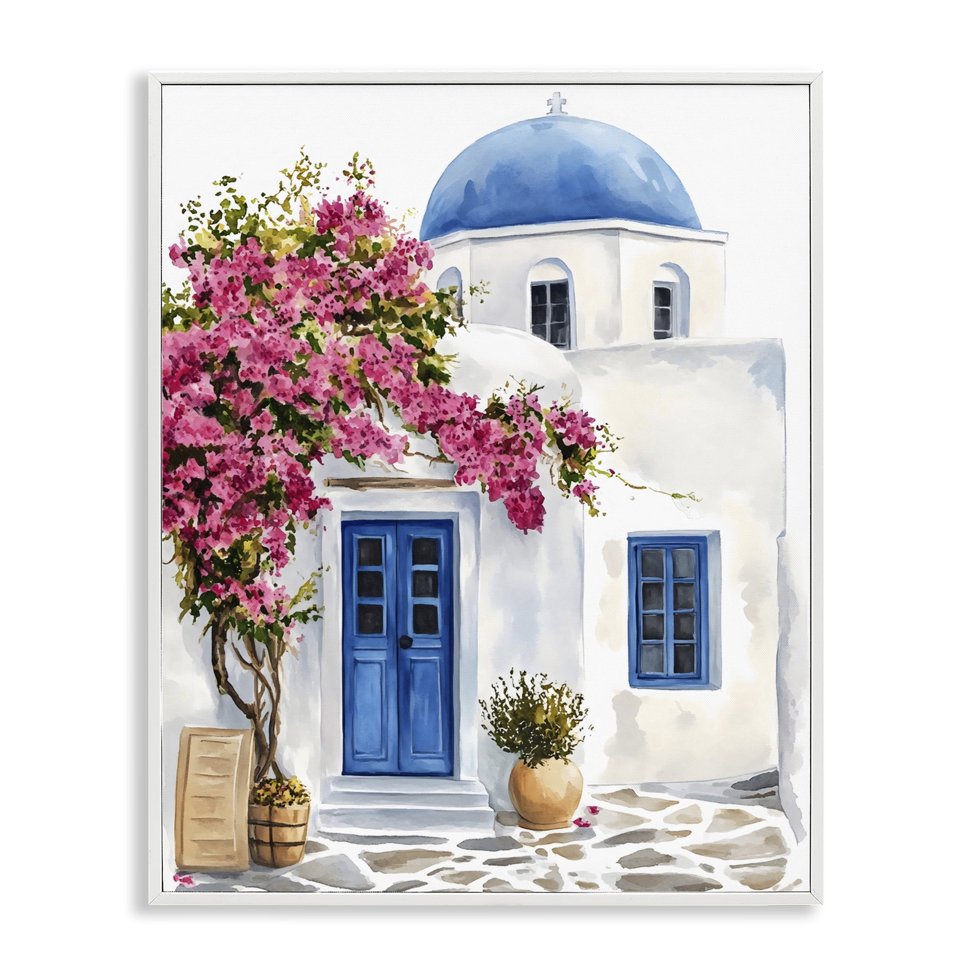 Stupell Industries Santorini House with Bougainvillea White Framed Giclee Art, design by LSR Design Studio