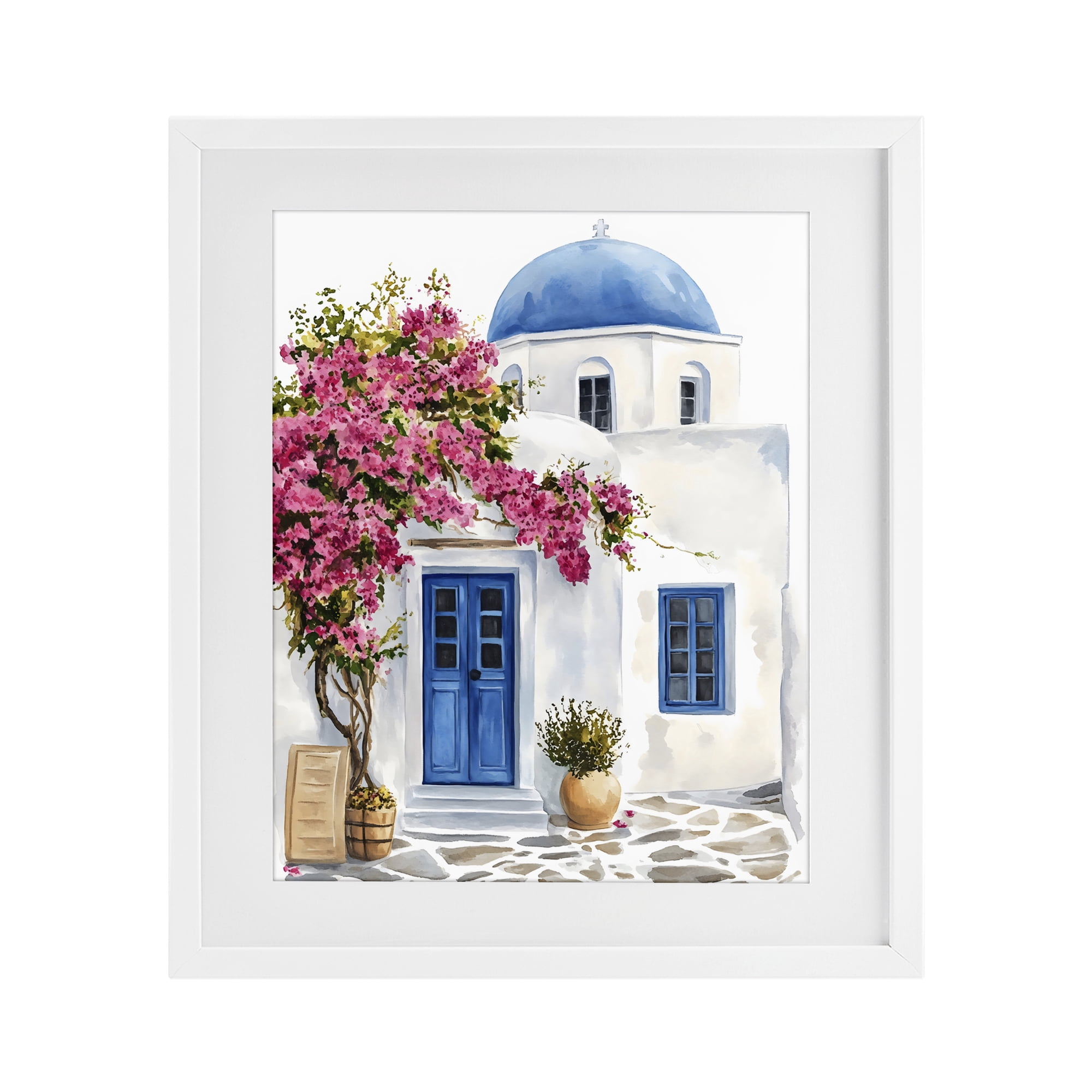 Stupell Industries Santorini House with Bougainvillea White Framed Print Under Glass, design by LSR Design Studio