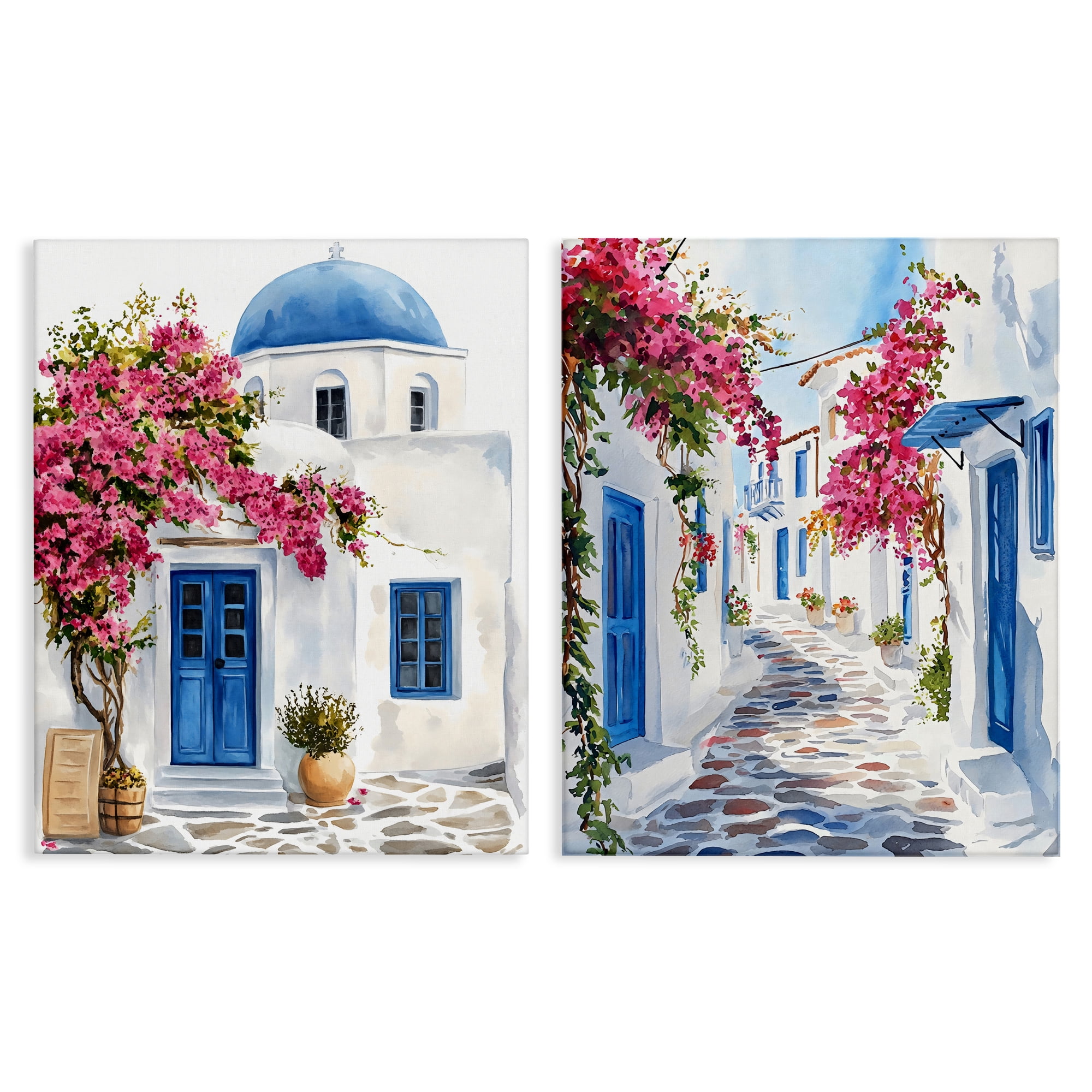 Stupell Industries Santorini House with Pink Tree 2 Piece Canvas Wall Art Set, design by LSR Design Studio