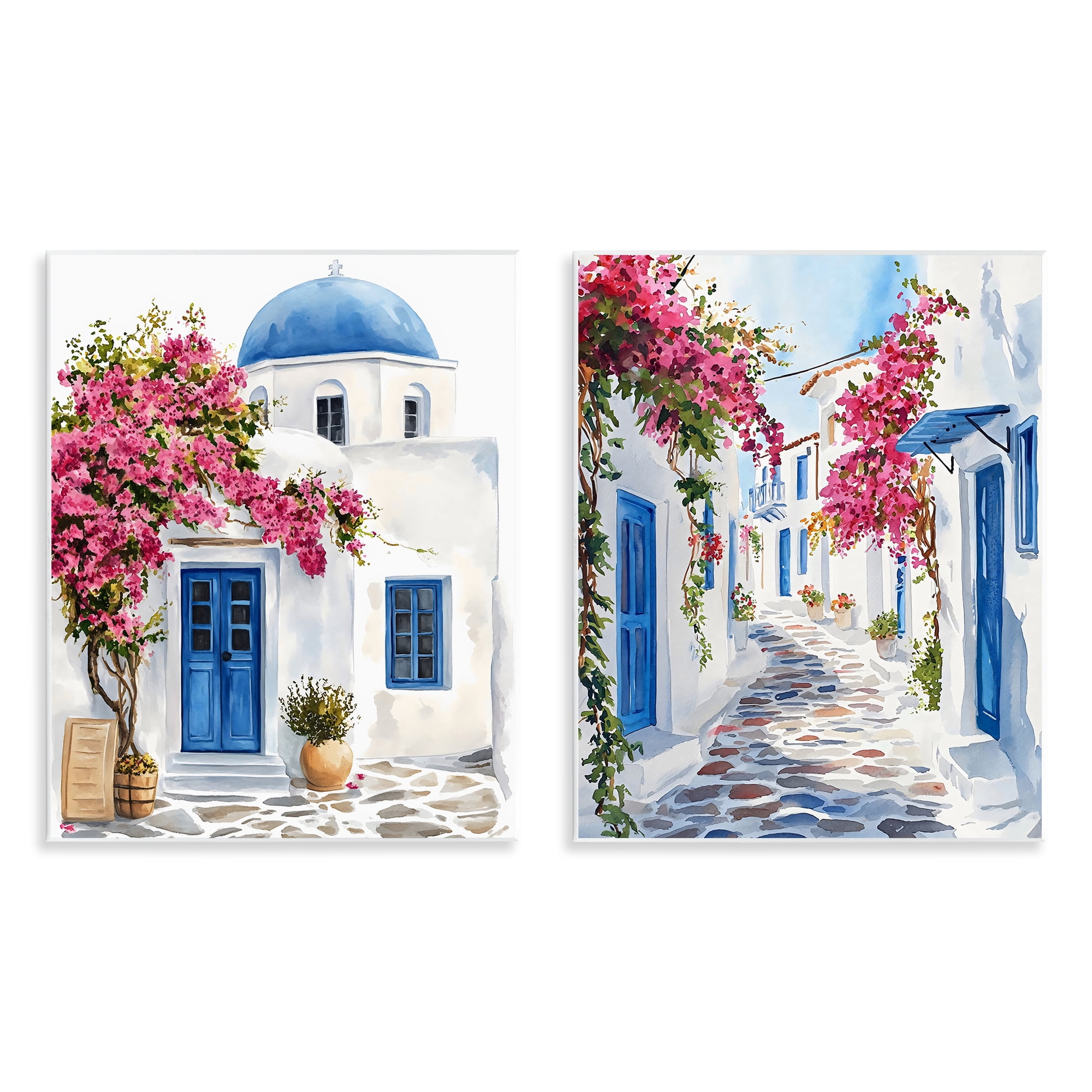 Stupell Industries Santorini House with Pink Tree 2 Piece Wall Plaque Art Set, design by LSR Design Studio