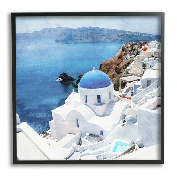Stupell Industries Santorini Ocean Scenery Transportation Painting Black Framed Art Print Wall Art, 12 x 12