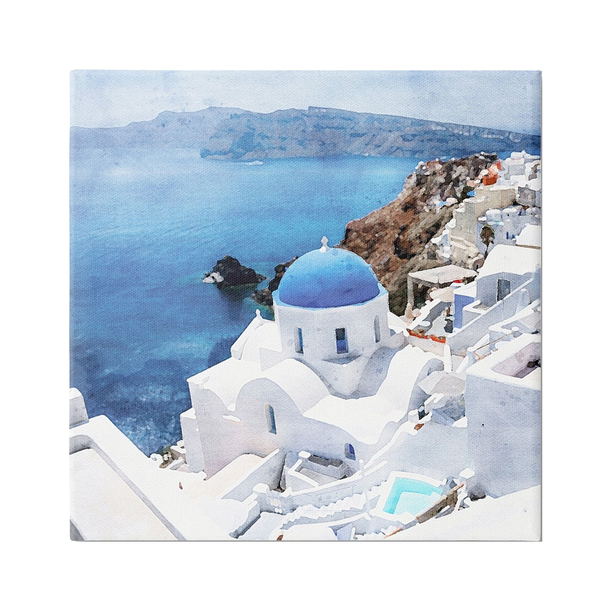 Stupell Industries Santorini Ocean Scenery Transportation Painting Gallery Wrapped Canvas Art Print Wall Art, 17 x 17