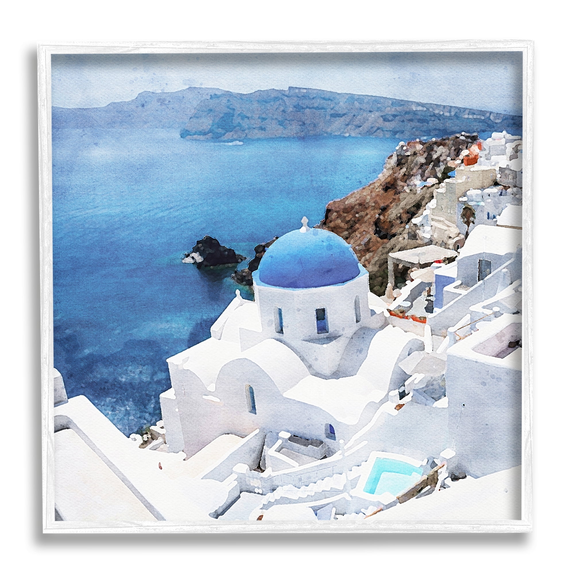 Stupell Industries Santorini Ocean Scenery Transportation Painting White Framed Art Print Wall Art, 12 x 12
