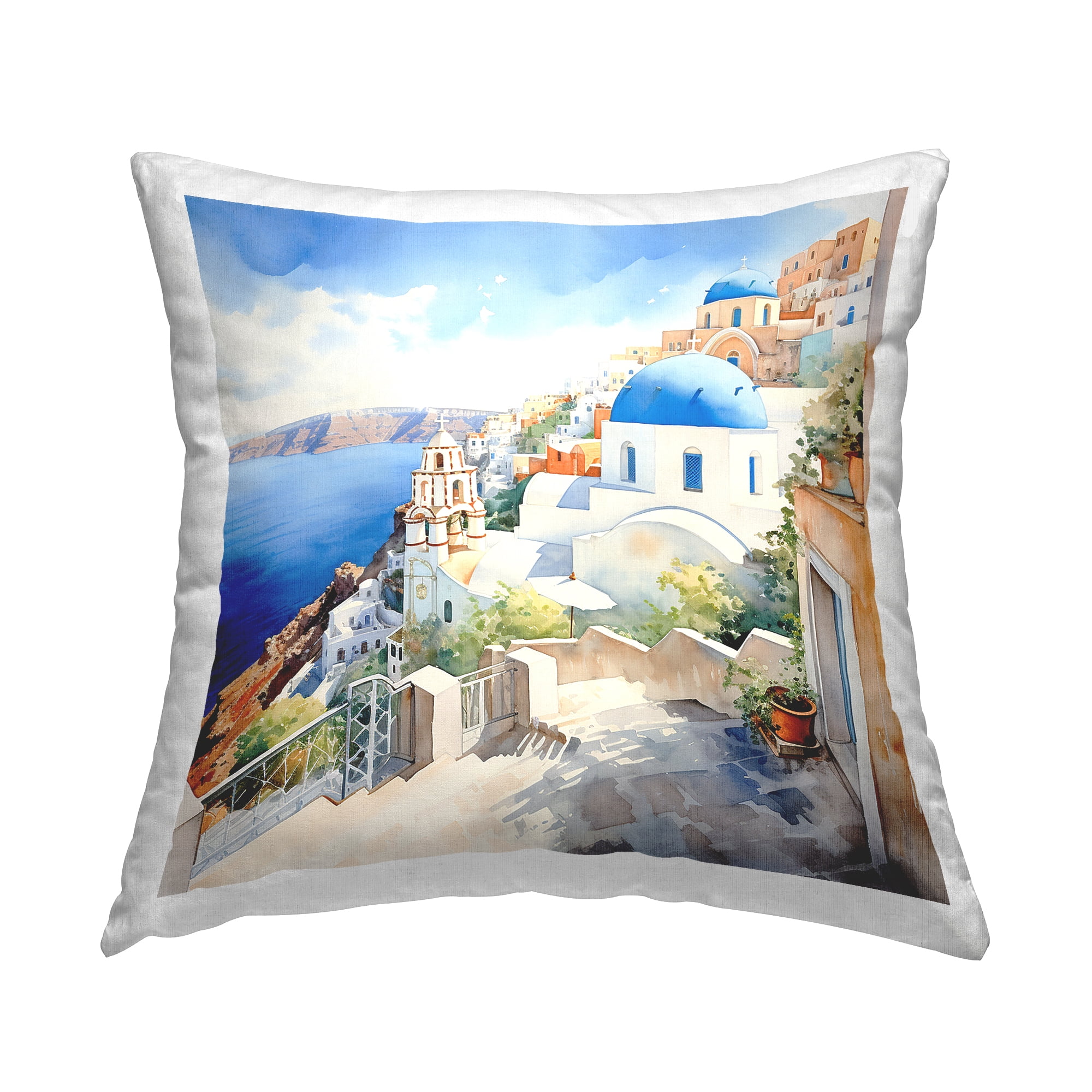 Stupell Industries Santorini Ocean View Decorative Printed Throw Pillow, 18 x 18