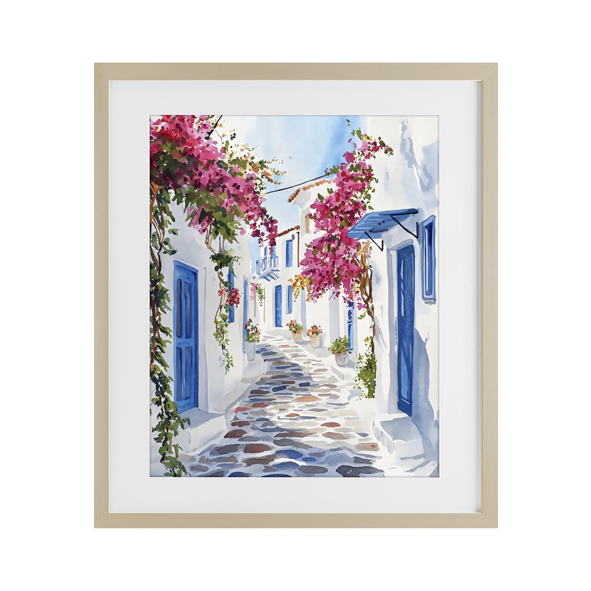 Stupell Industries Santorini Stone Street Pathway Birch Framed Print Under Glass, design by LSR Design Studio