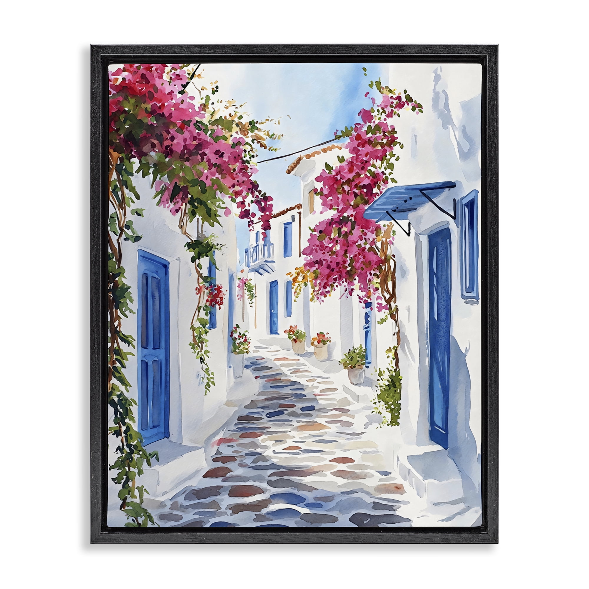 Stupell Industries Santorini Stone Street Pathway Black Framed Floater Canvas Wall Art, design by LSR Design Studio