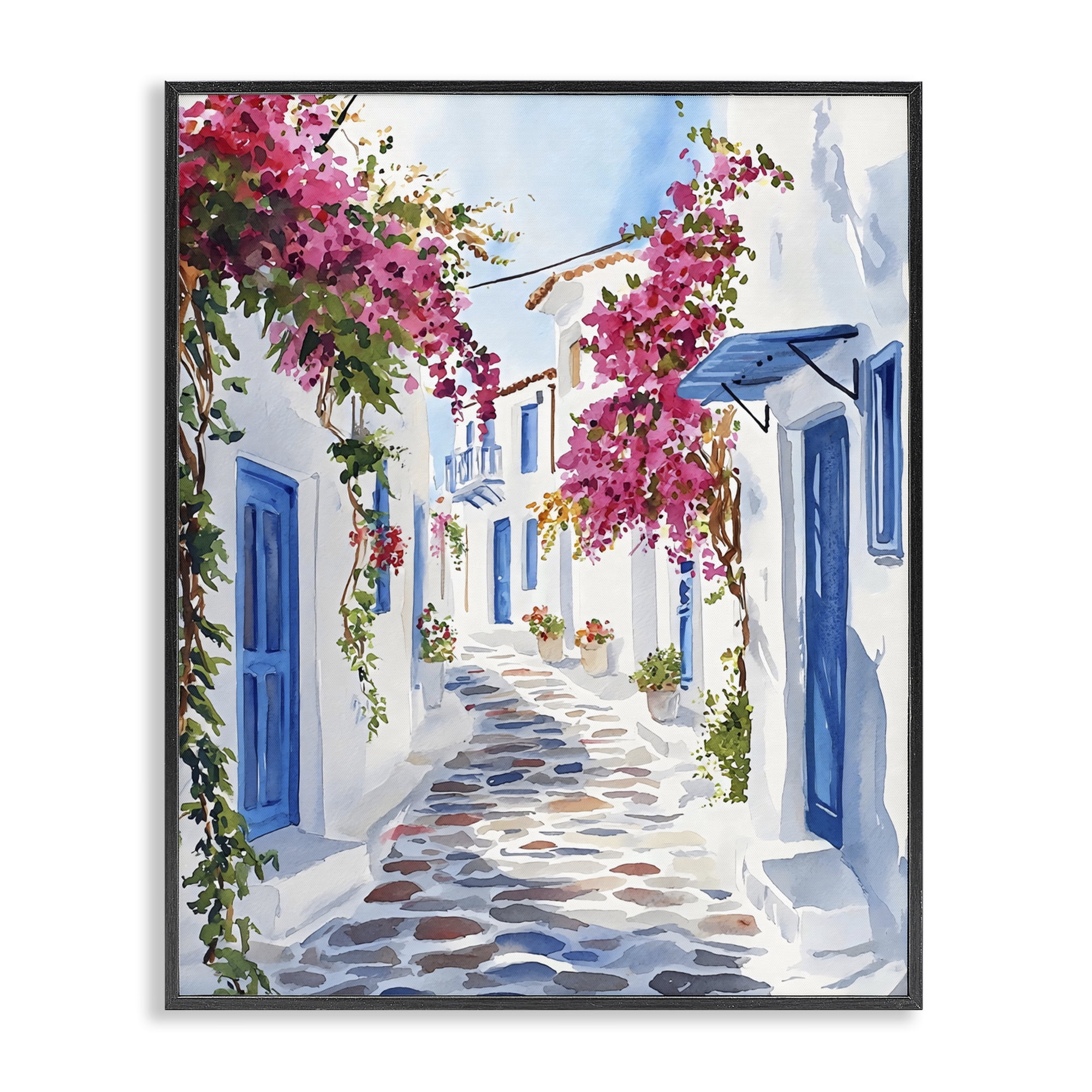 Stupell Industries Santorini Stone Street Pathway Black Framed Giclee Art, design by LSR Design Studio