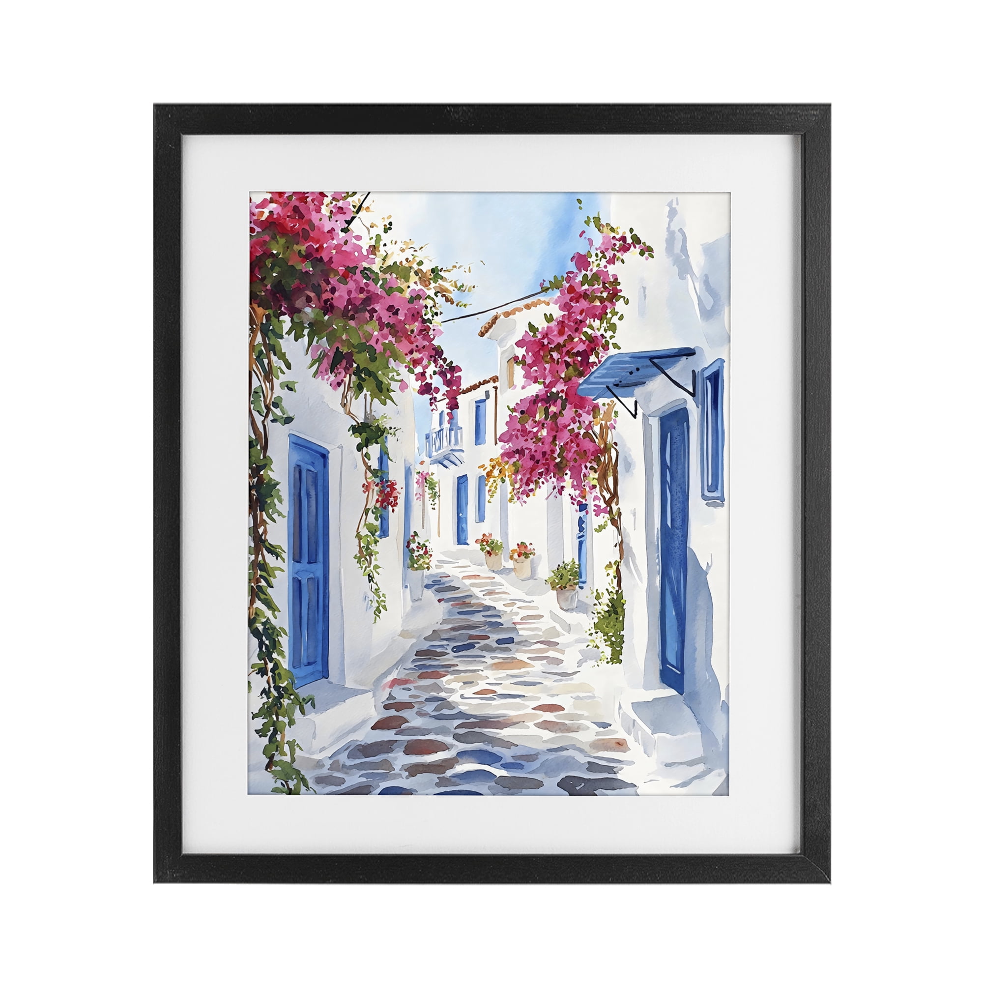 Stupell Industries Santorini Stone Street Pathway Black Framed Print Under Glass, design by LSR Design Studio