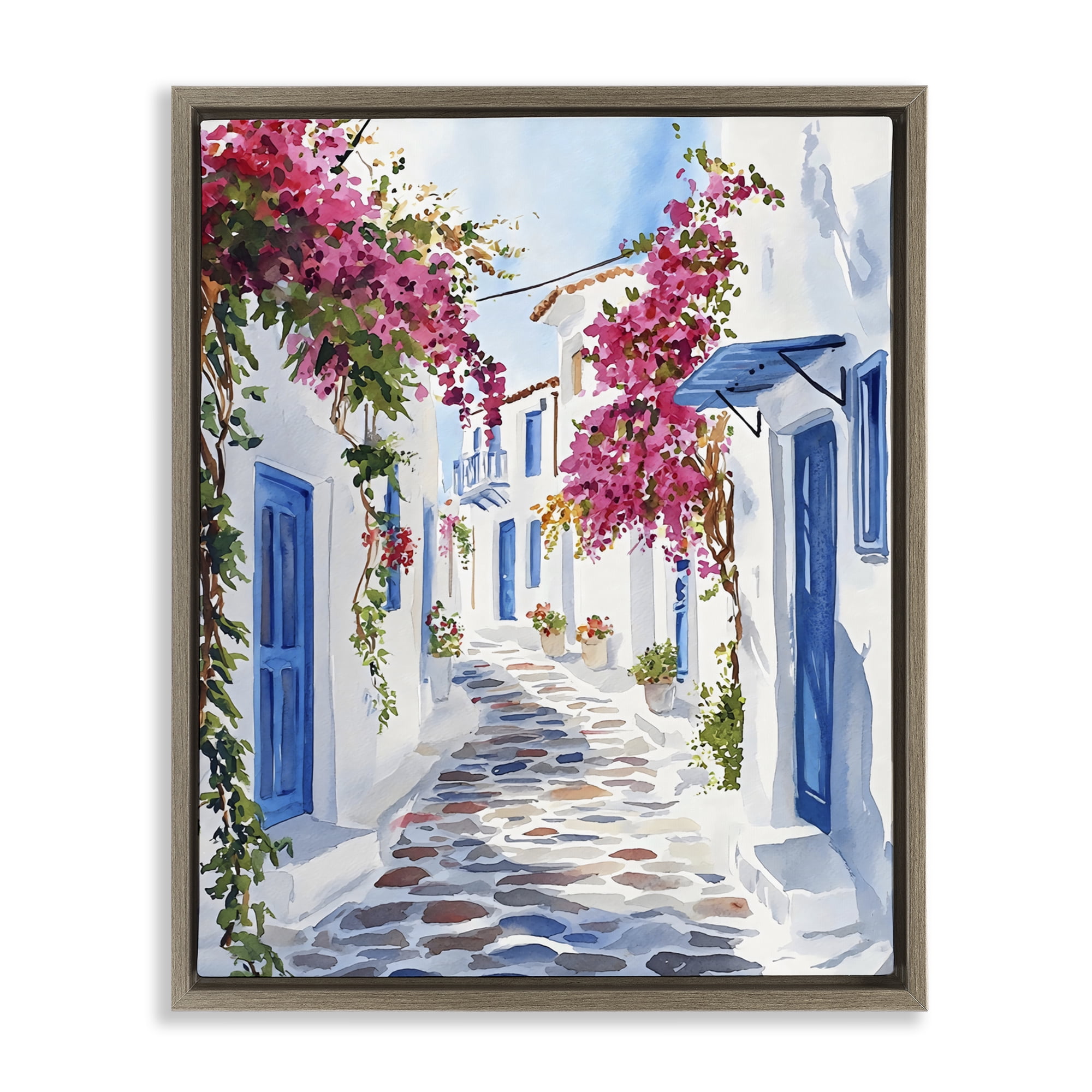 Stupell Industries Santorini Stone Street Pathway Brown Framed Floater Canvas Wall Art, design by LSR Design Studio