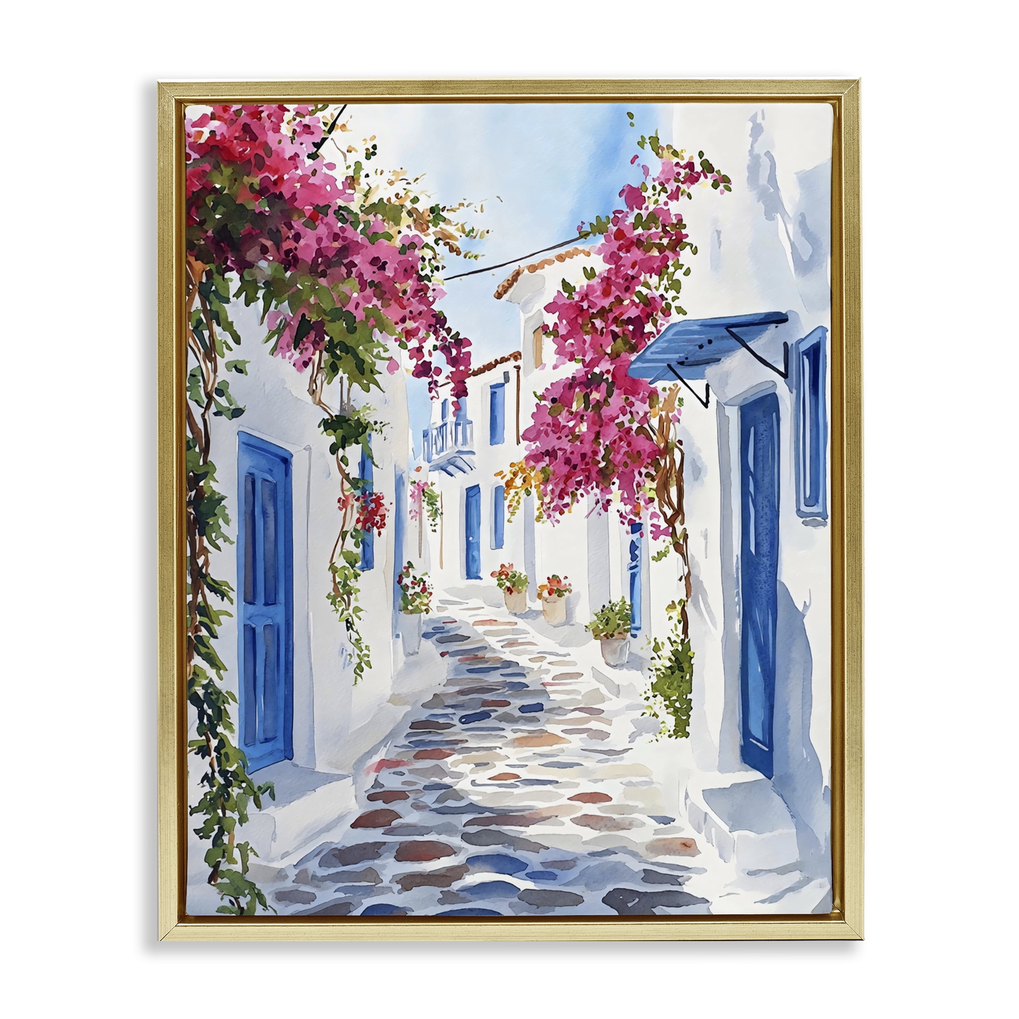 Stupell Industries Santorini Stone Street Pathway Gold Framed Floater Canvas Wall Art, design by LSR Design Studio