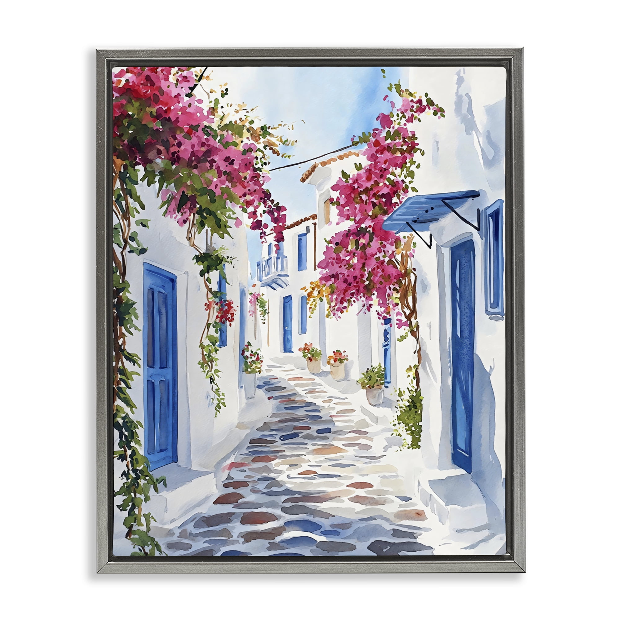 Stupell Industries Santorini Stone Street Pathway Gray Framed Floater Canvas Wall Art, design by LSR Design Studio
