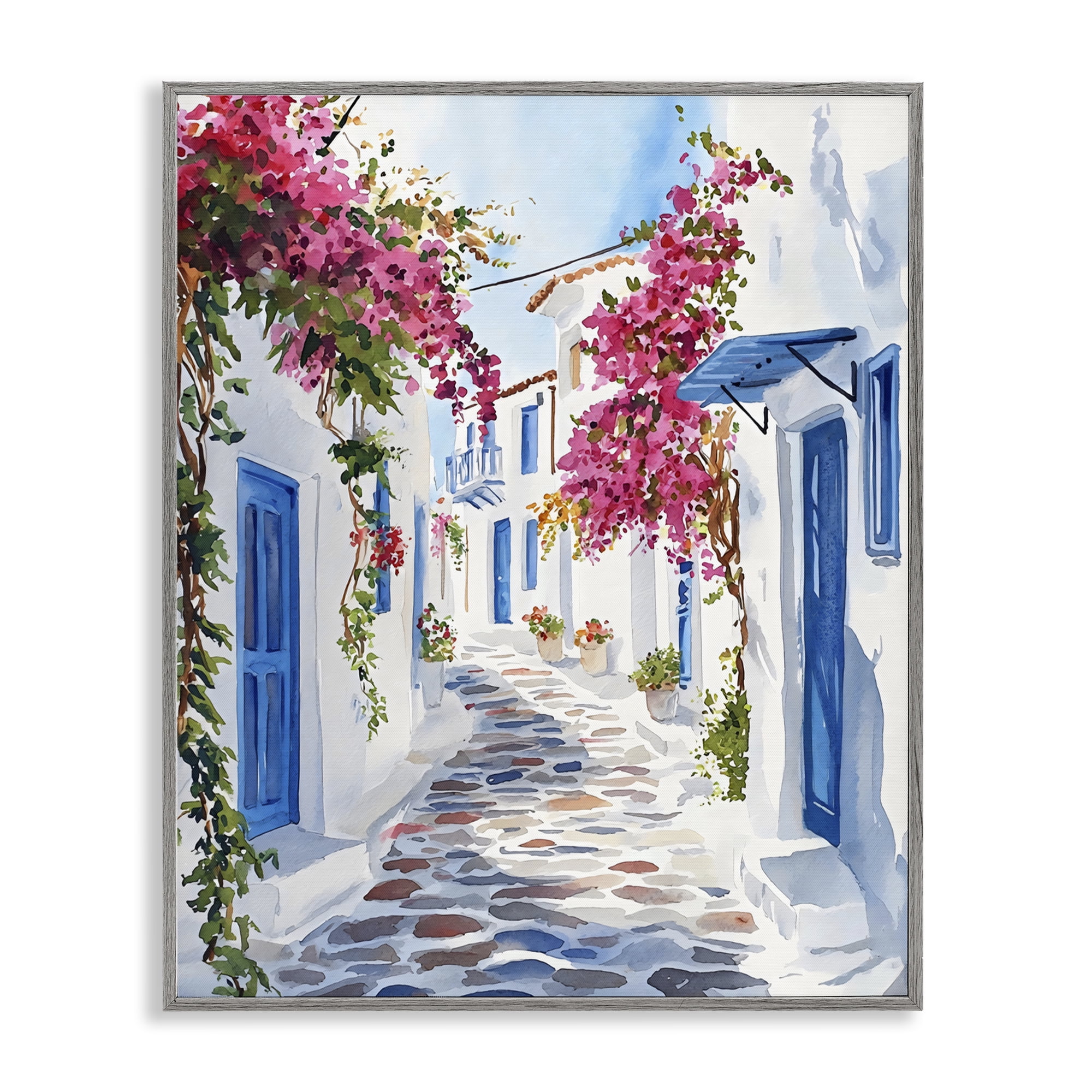 Stupell Industries Santorini Stone Street Pathway Gray Framed Giclee Art, design by LSR Design Studio