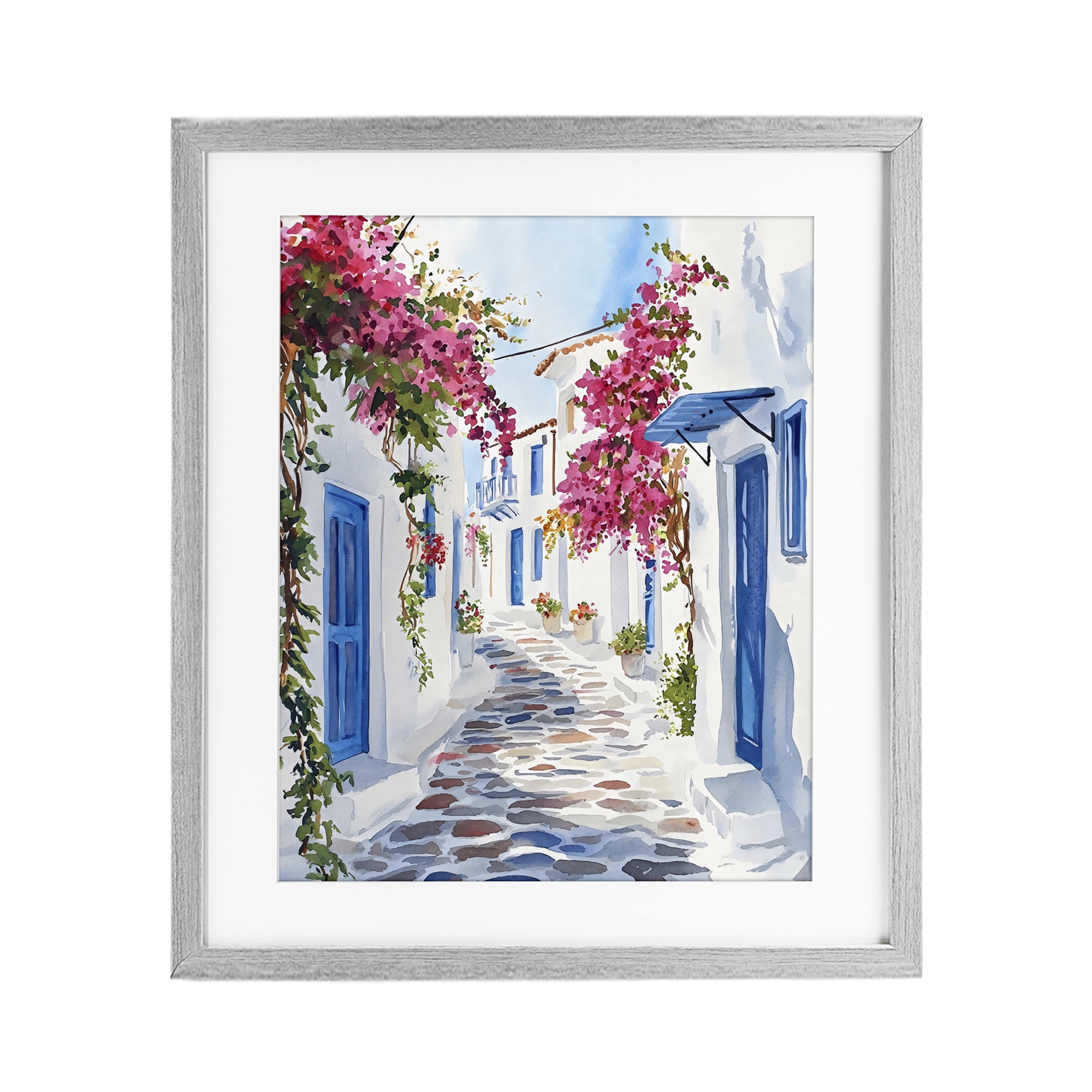 Stupell Industries Santorini Stone Street Pathway Gray Framed Print Under Glass, design by LSR Design Studio