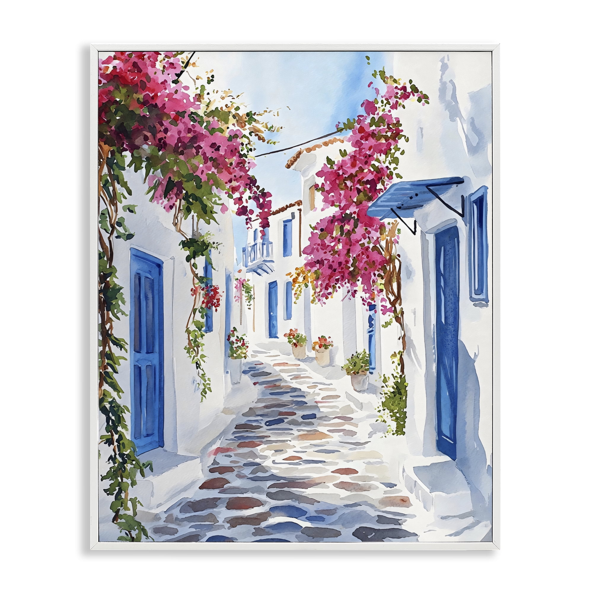 Stupell Industries Santorini Stone Street Pathway White Framed Giclee Art, design by LSR Design Studio