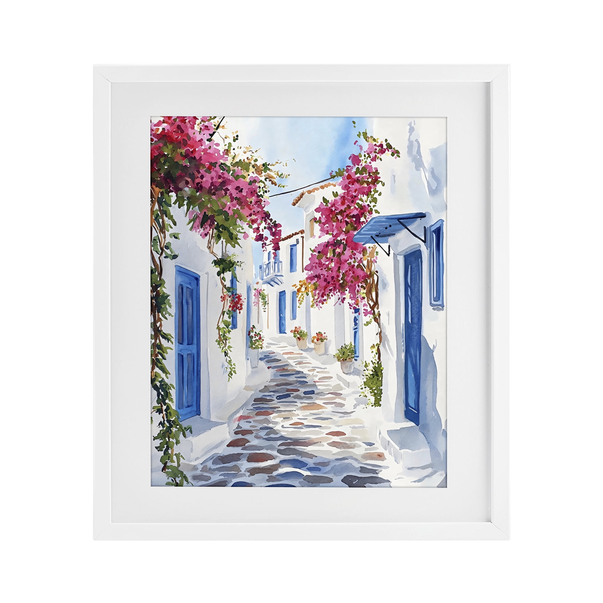 Stupell Industries Santorini Stone Street Pathway White Framed Print Under Glass, design by LSR Design Studio