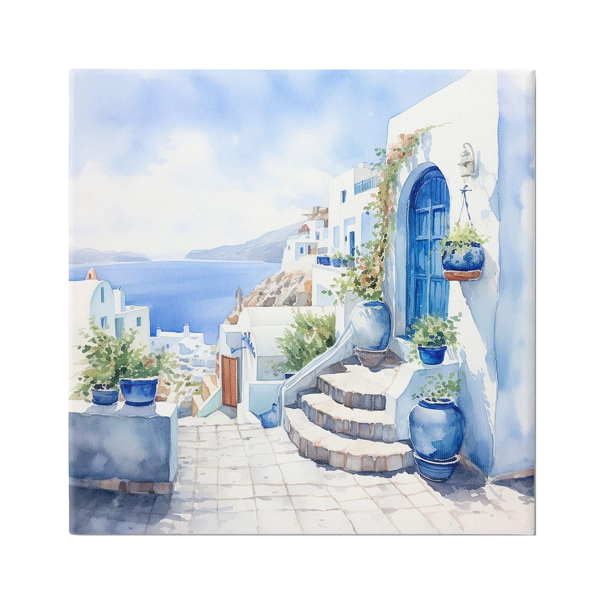 Stupell Industries Santorini Terrace View Travel & Places Painting Gallery Wrapped Canvas Art Print Wall Art, 36 x 36