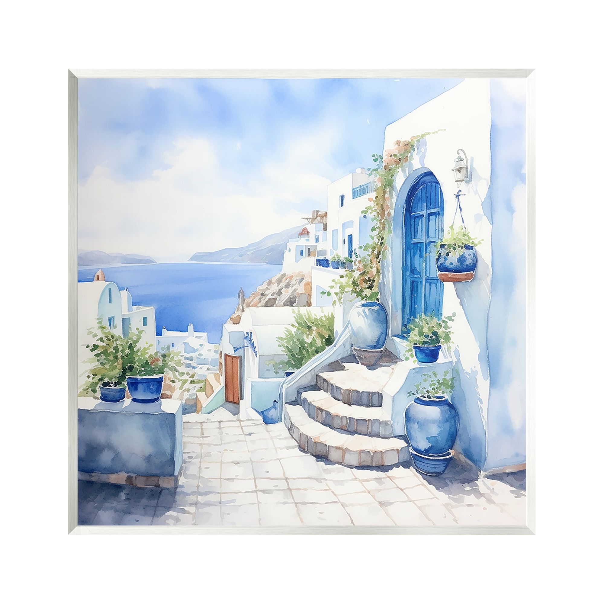 Stupell Industries Santorini Terrace View Travel & Places Painting Unframed Art Print Wall Art, 12 x 12