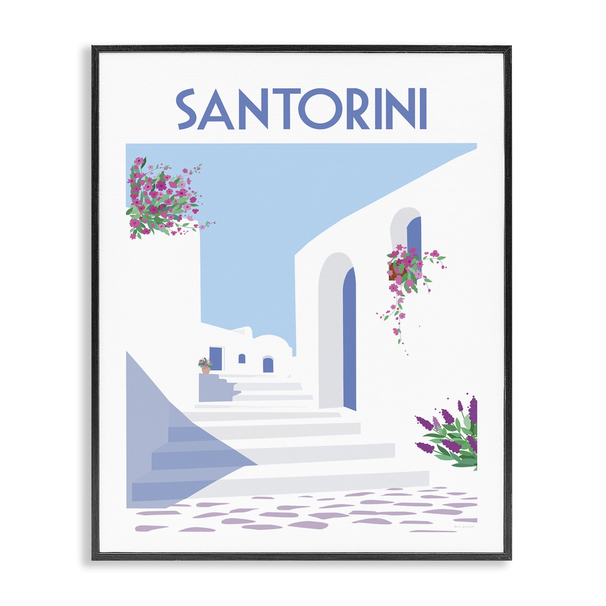 Stupell Industries Santorini White Architecture Scenic & Cityscapes Painting Black Framed Art Print Wall Art, 16 x 20