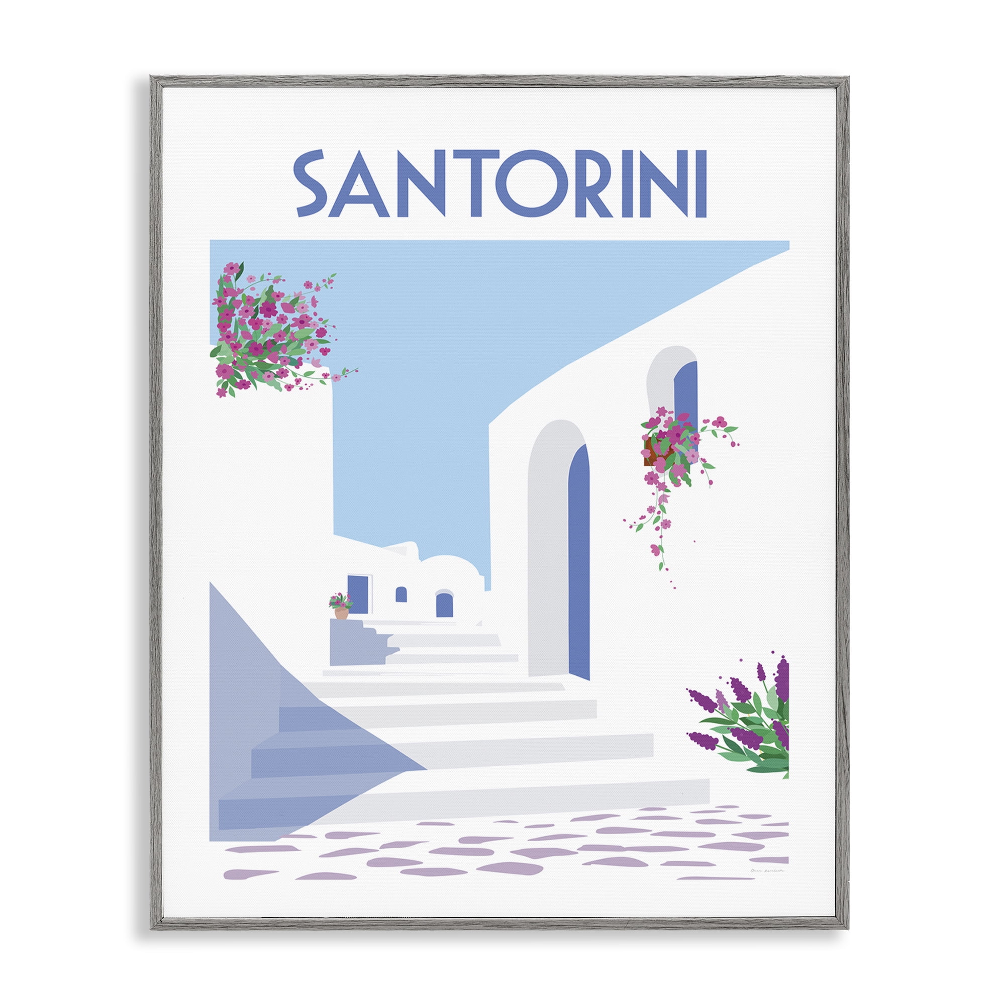 Stupell Industries Santorini White Architecture Scenic & Cityscapes Painting Gray Framed Art Print Wall Art, 16 x 20
