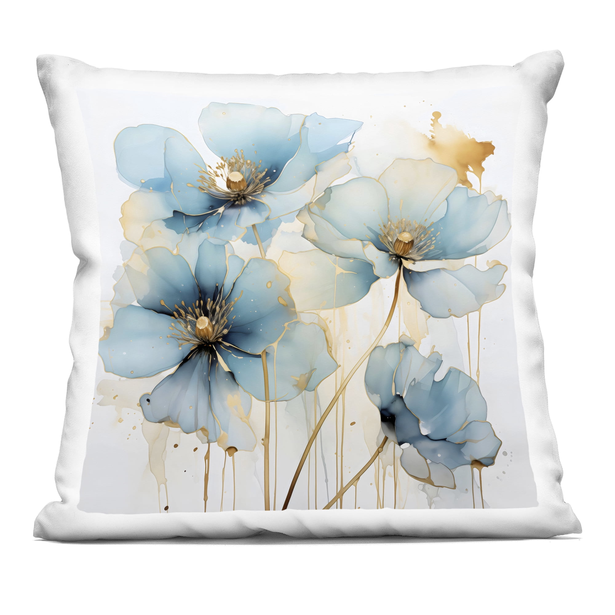 Stupell Industries Sapphire and Gold Florals Decorative Printed Throw Pillow, design by Creative Studio, 18 x 7 x 18