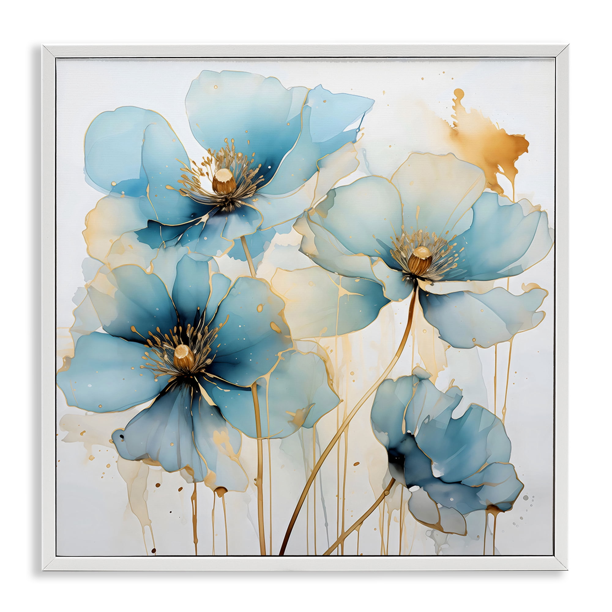Stupell Industries Sapphire and Gold Florals White Framed Giclee Art, design by Creative Studio