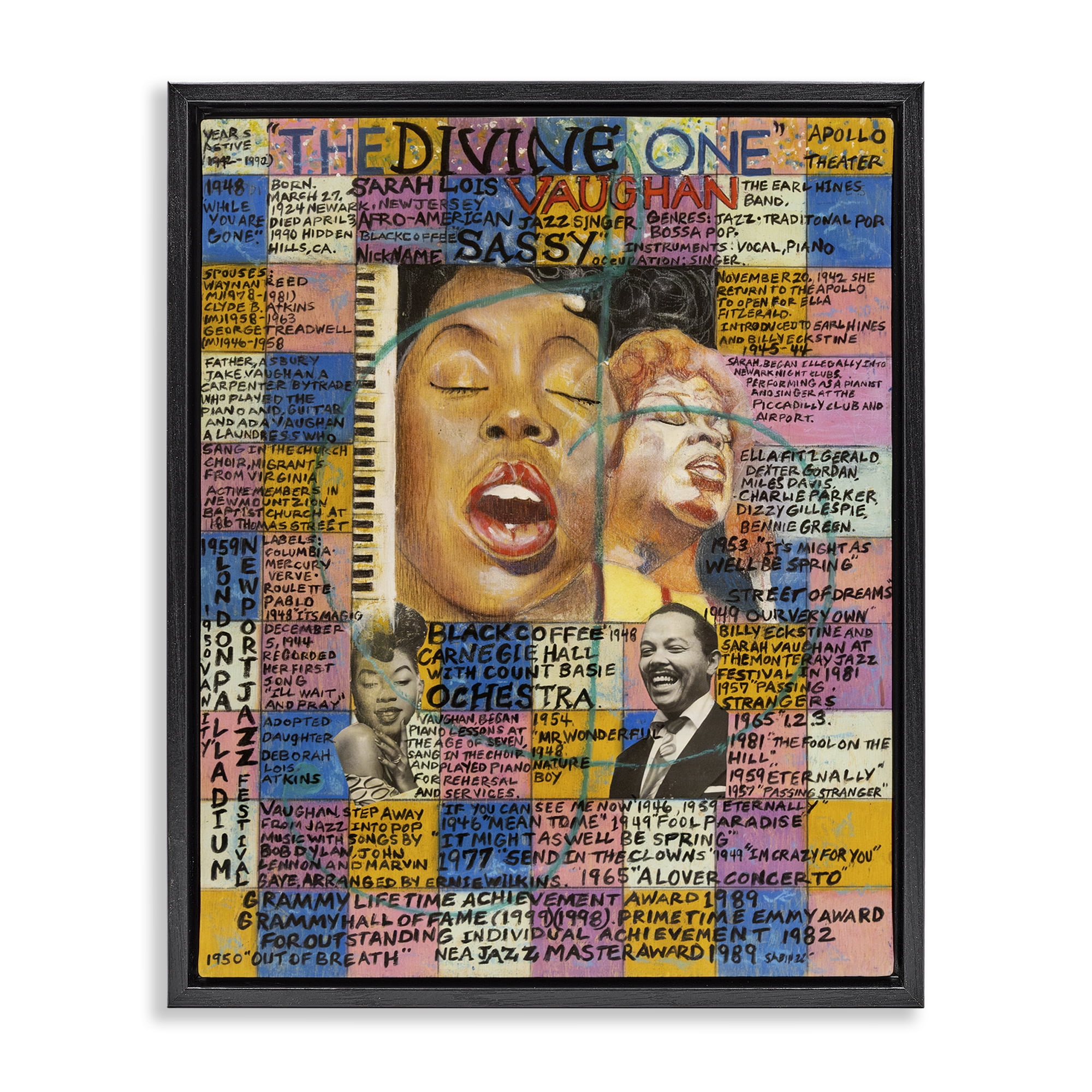 Stupell Industries Sarah Lois Vaughan Collage People Drawing Black Floater Framed Canvas Art Print Wall Art, 25 x 31