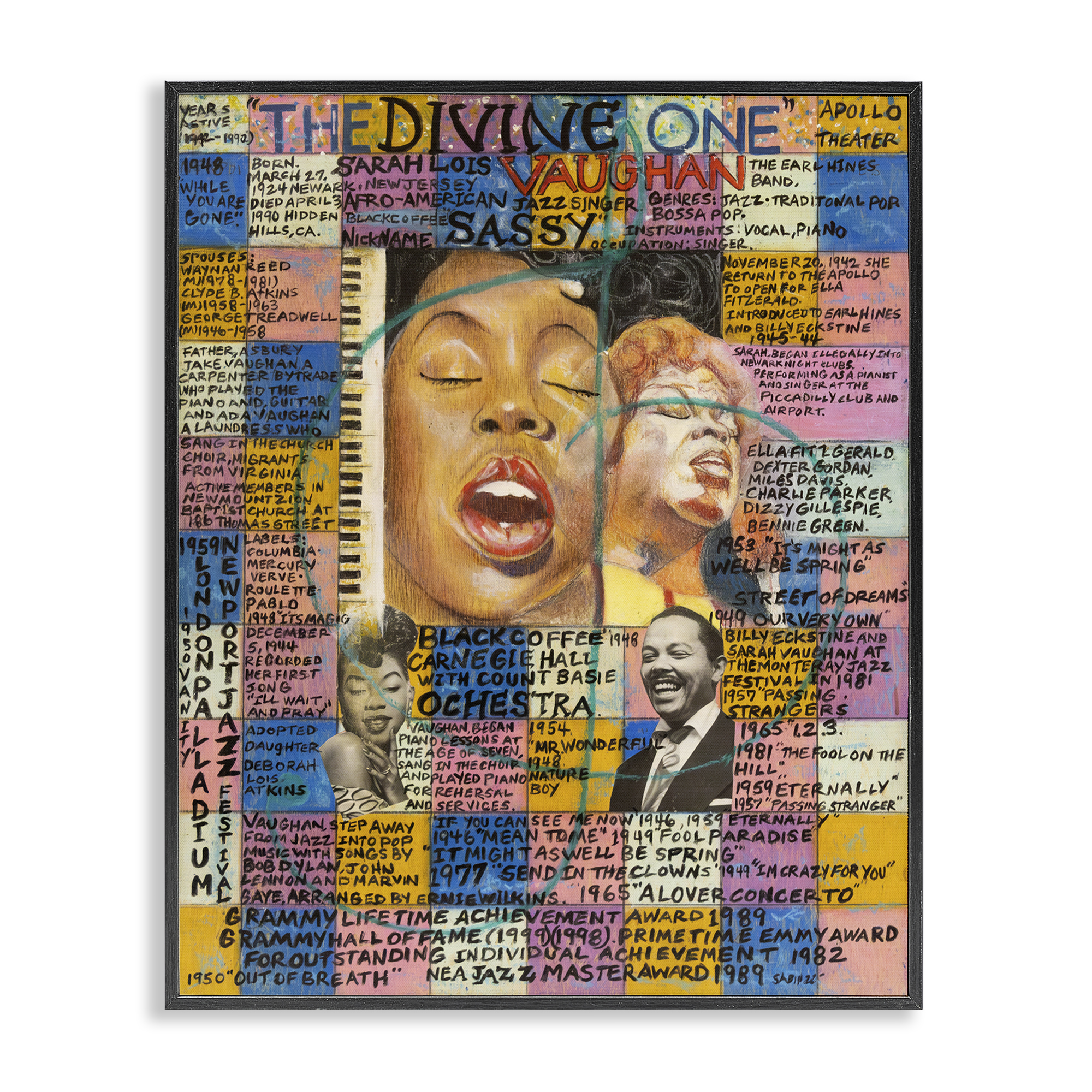 Stupell Industries Sarah Lois Vaughan Collage People Drawing Black Framed Art Print Wall Art, 24 x 30