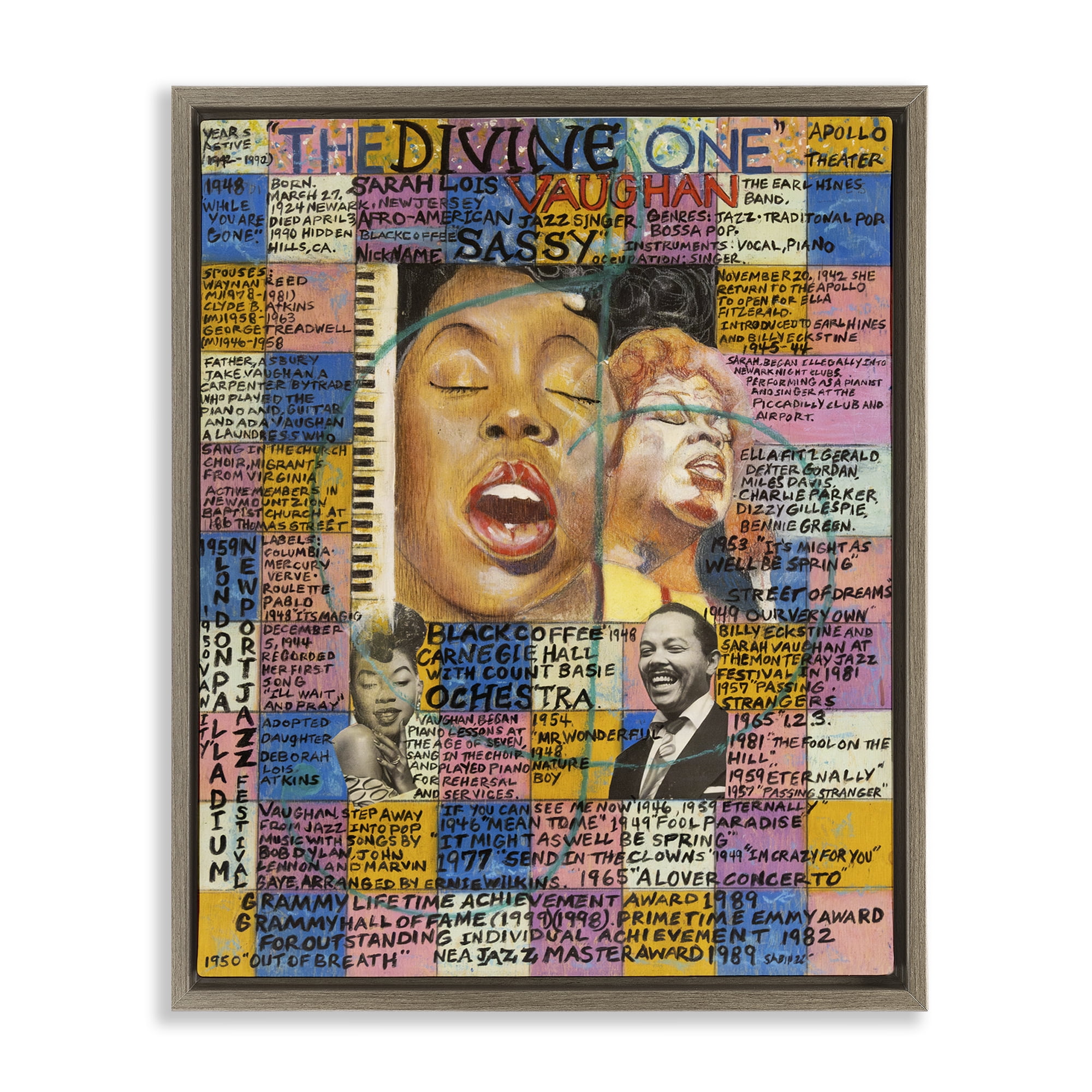 Stupell Industries Sarah Lois Vaughan Collage People Drawing Brown Floater Framed Canvas Art Print Wall Art, 17 x 21