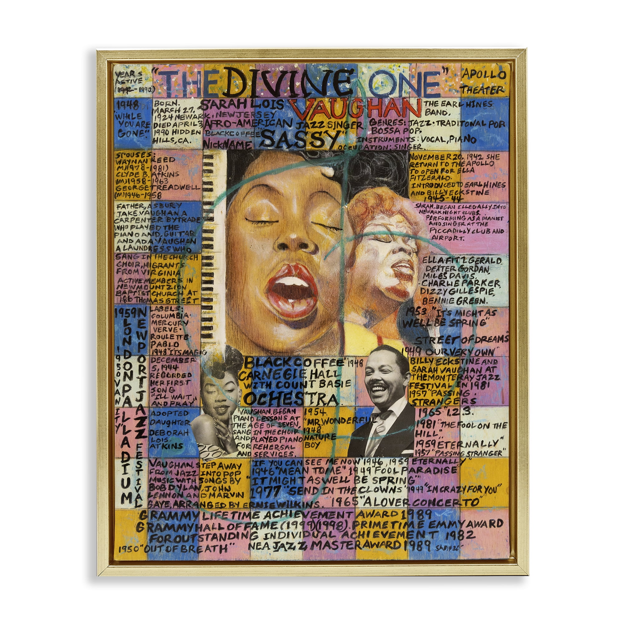 Stupell Industries Sarah Lois Vaughan Collage People Drawing Gold Floater Framed Canvas Art Print Wall Art, 25 x 31