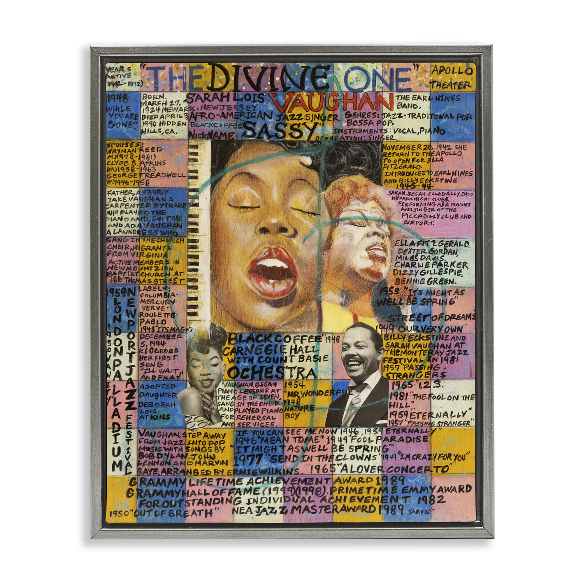 Stupell Industries Sarah Lois Vaughan Collage People Drawing Gray Floater Framed Canvas Art Print Wall Art, 17 x 21