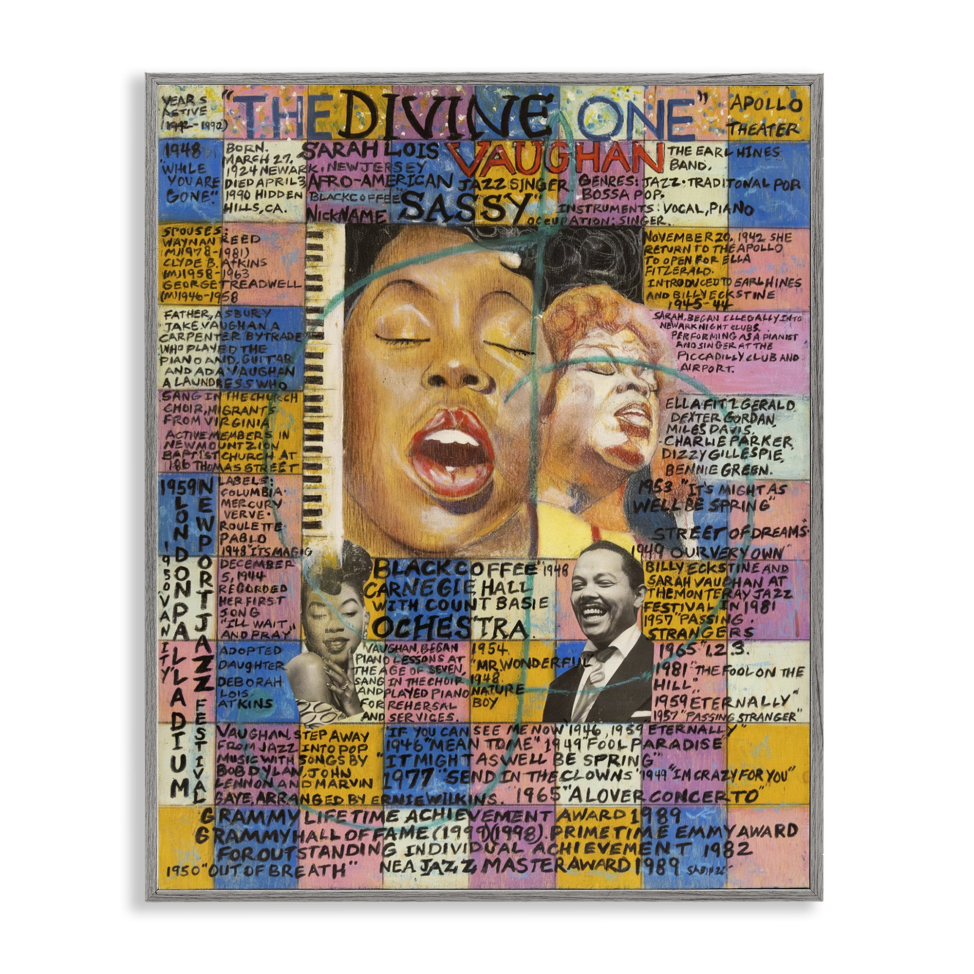 Stupell Industries Sarah Lois Vaughan Collage People Drawing Gray Framed Art Print Wall Art, 24 x 30