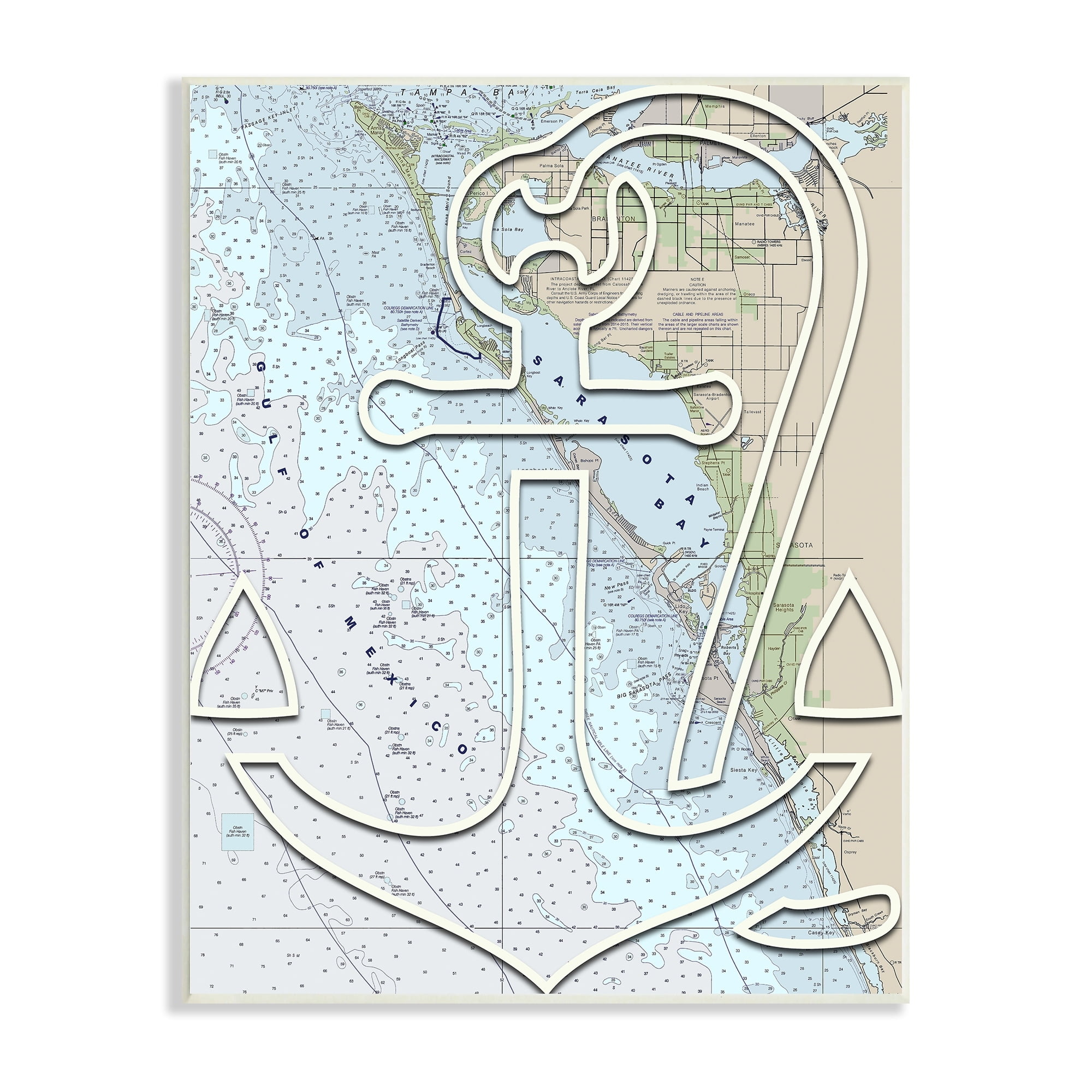 Stupell Industries Sarasota Bay Florida Ocean Map Anchor Symbol , 10 x 15, Design by Lil' Rue