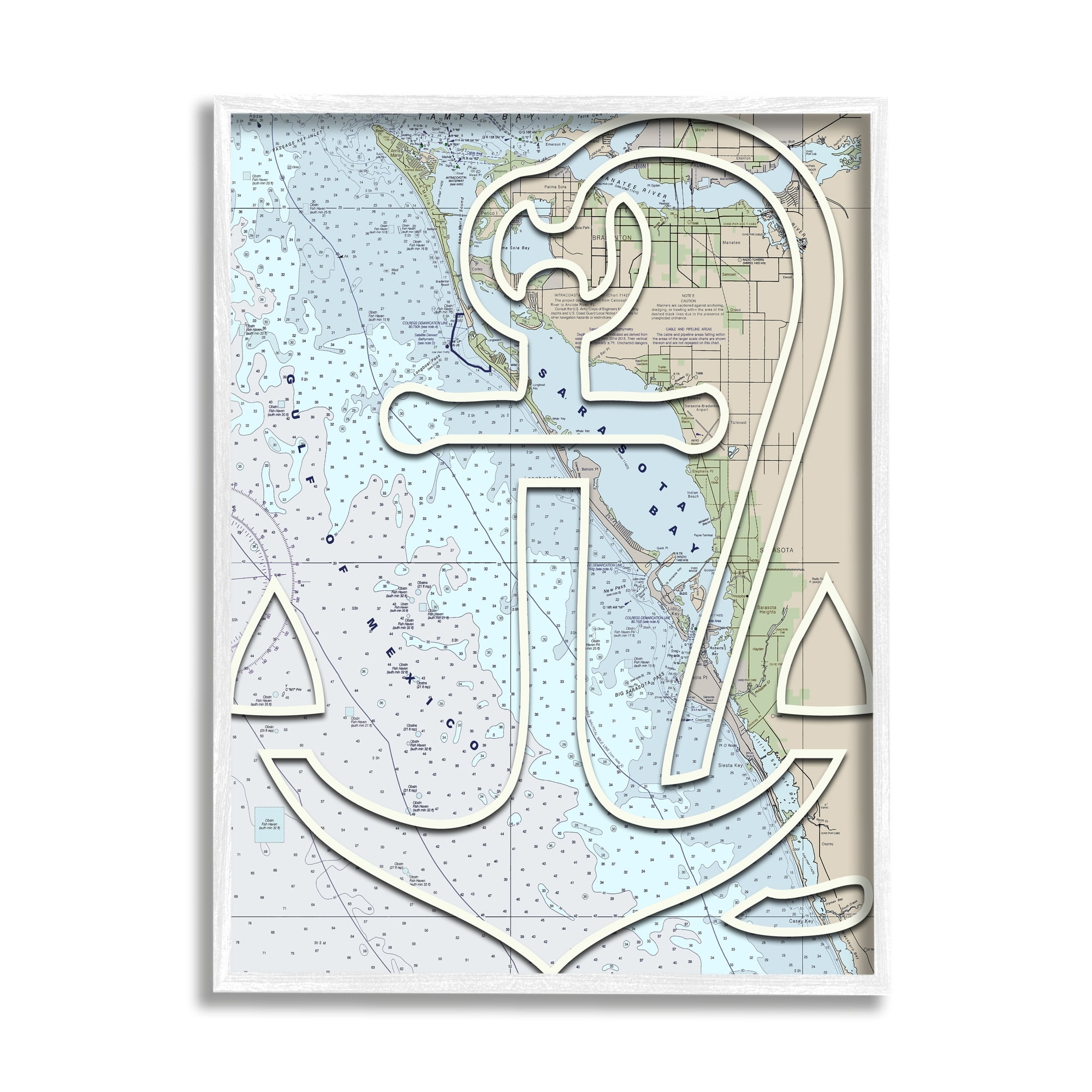 Stupell Industries Sarasota Bay Florida Ocean Map Anchor Symbol , 11 x 14, Design by Lil' Rue