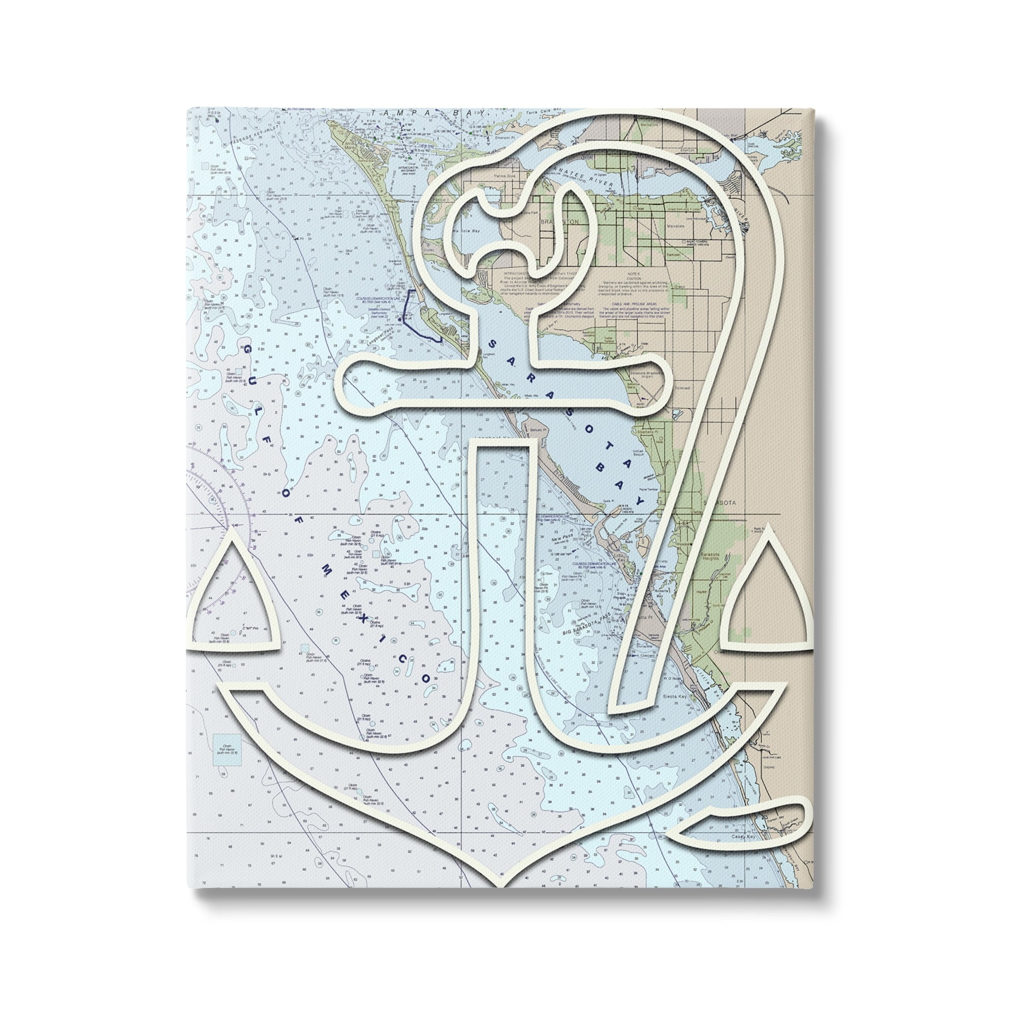 Stupell Industries Sarasota Bay Florida Ocean Map Anchor Symbol , 16 x 20, Design by Lil' Rue