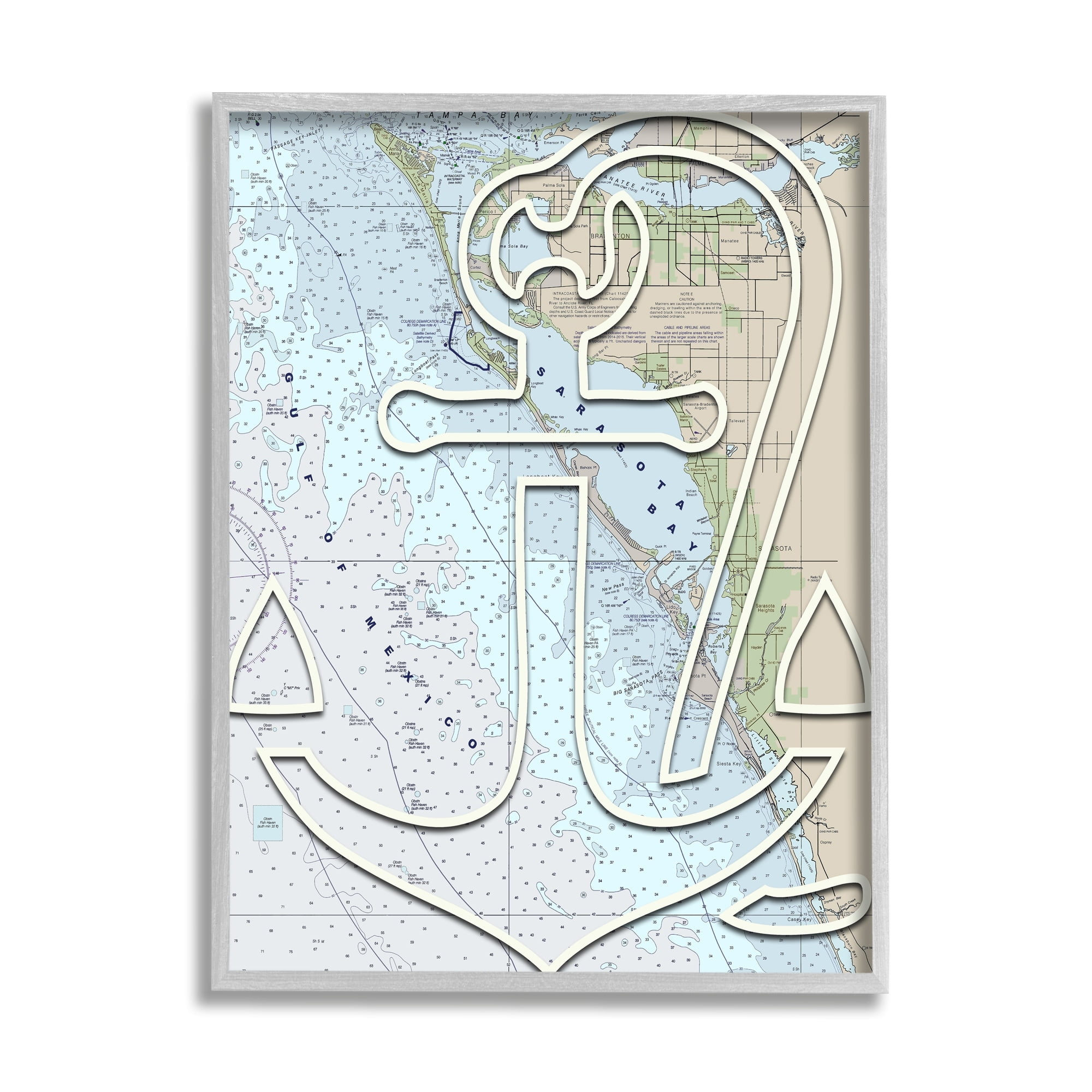 Stupell Industries Sarasota Bay Florida Ocean Map Anchor Symbol , 24 x 30, Design by Lil' Rue