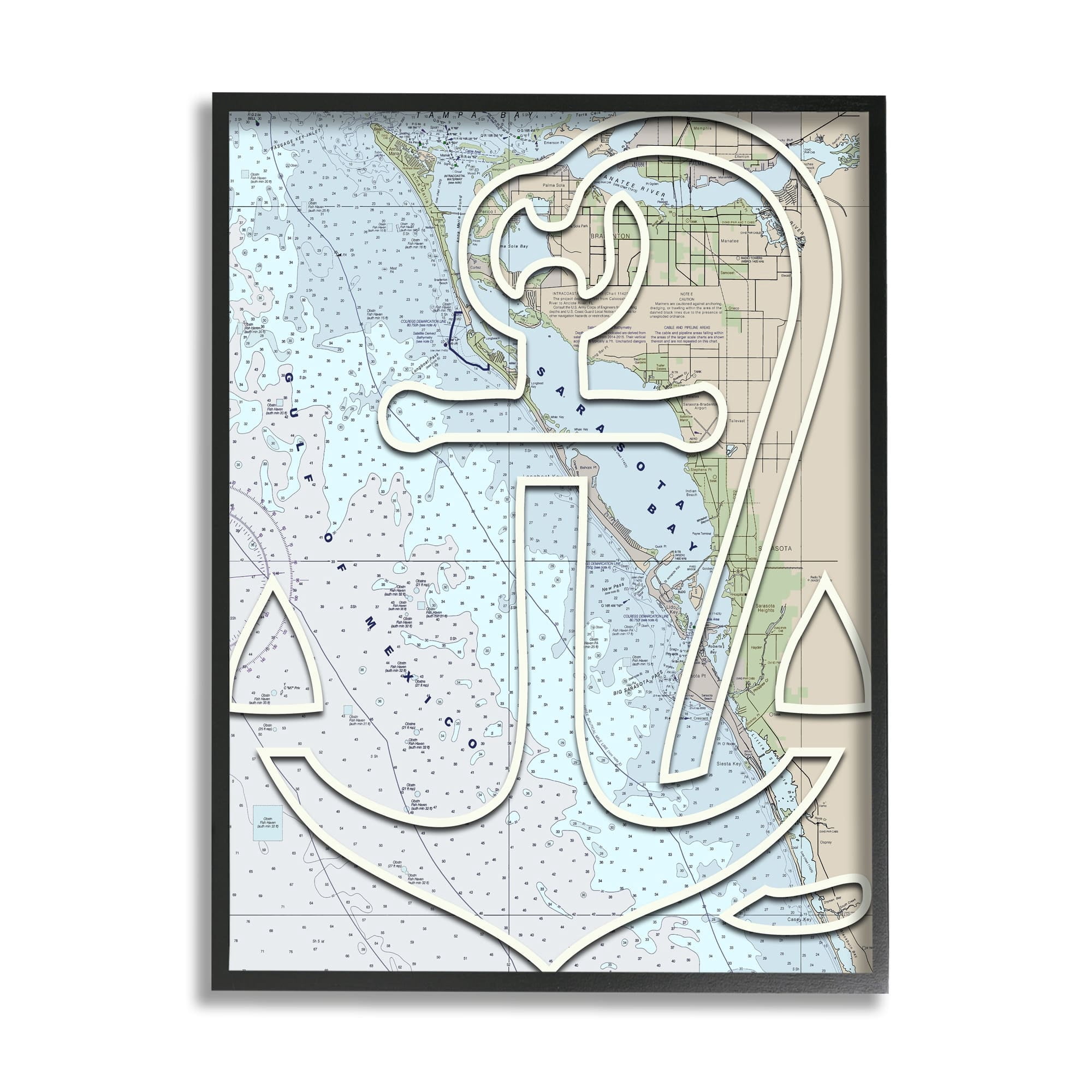 Stupell Industries Sarasota Bay Florida Ocean Map Anchor Symbol , 24 x 30, Design by Lil' Rue