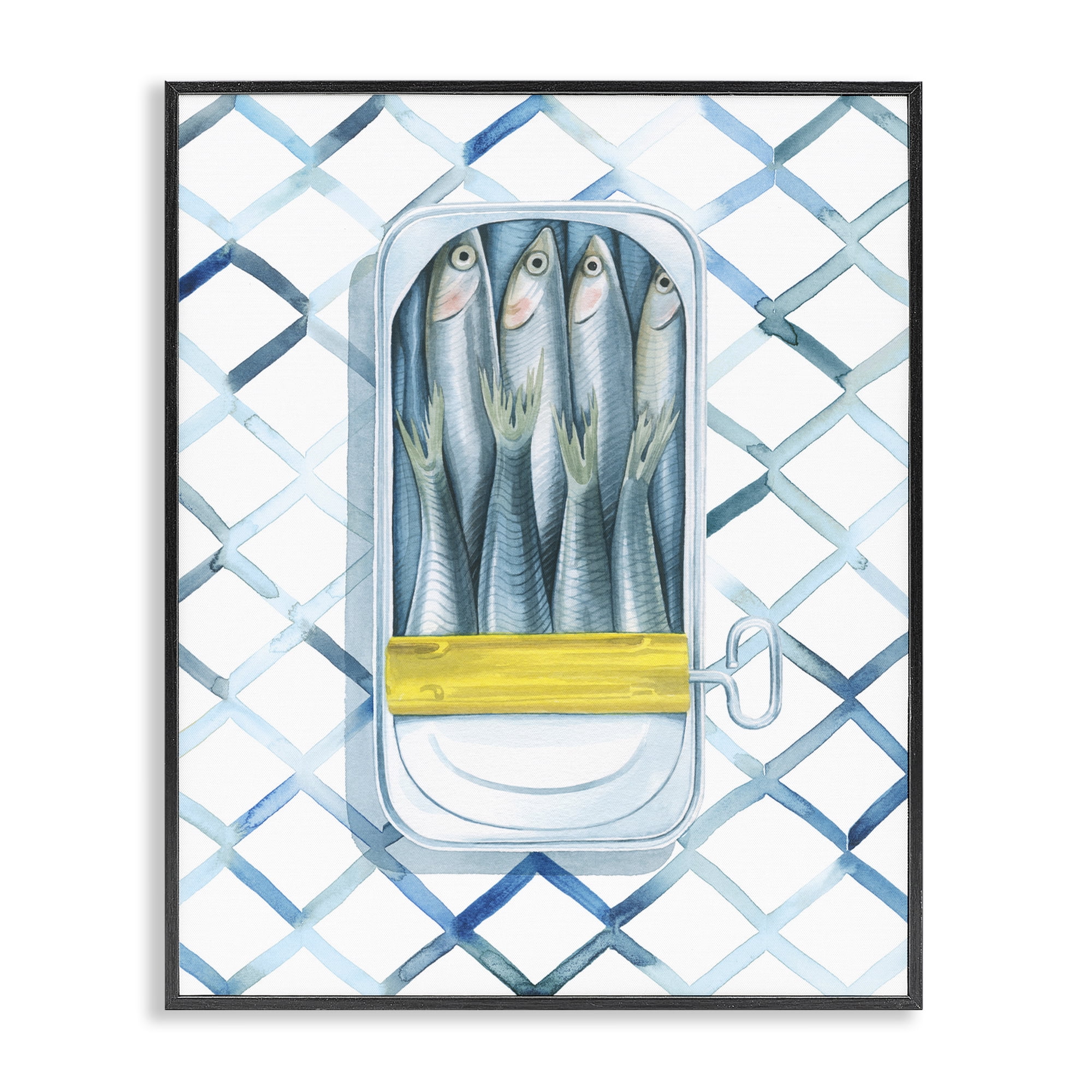 Stupell Industries Sardine Can on Pattern Food & Beverage Painting Black Framed Art Print Wall Art, 16 x 20