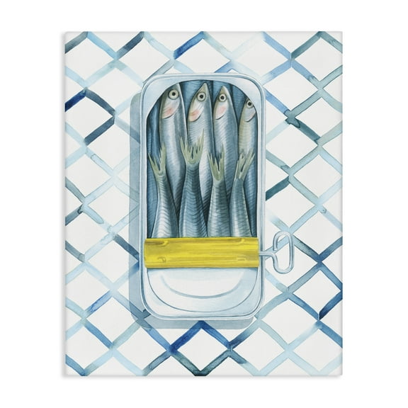 Stupell Industries Sardine Can on Pattern Food & Beverage Painting Gallery Wrapped Canvas Art Print Wall Art, 16 x 20