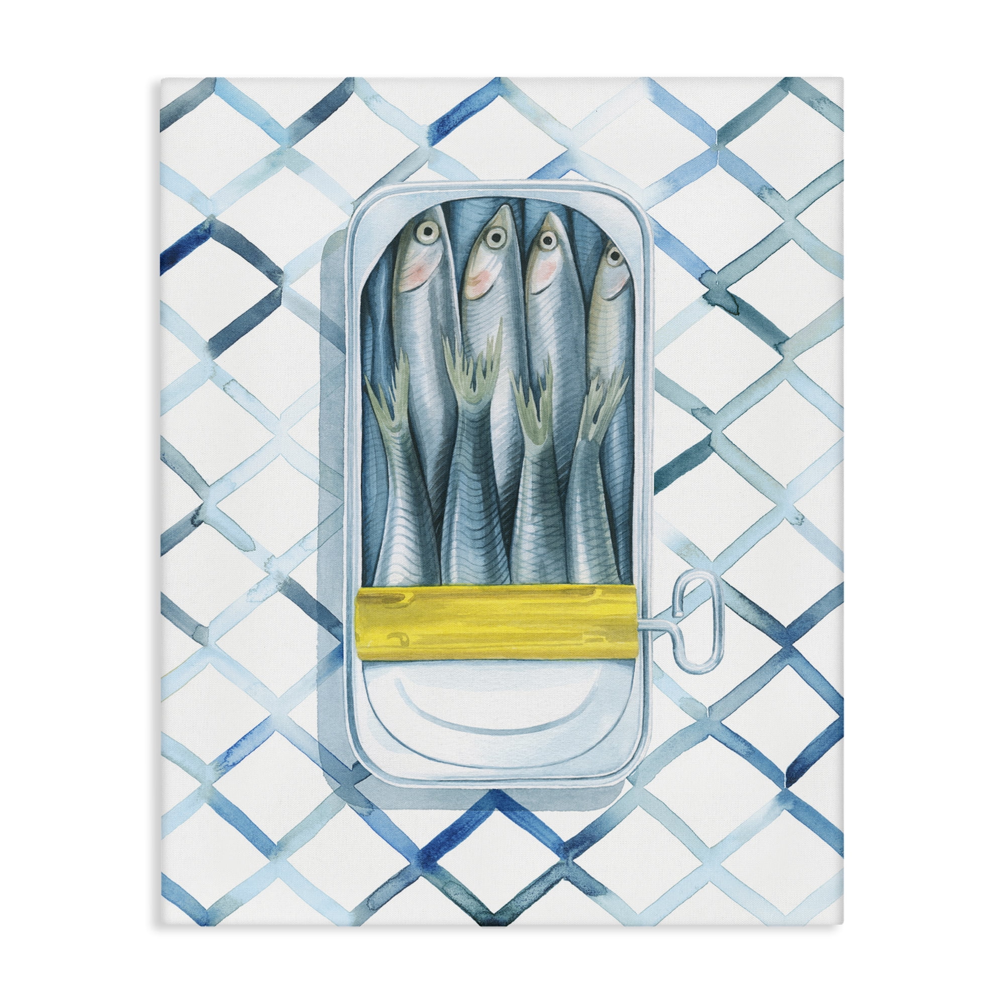 Stupell Industries Sardine Can on Pattern Food & Beverage Painting Gallery Wrapped Canvas Art Print Wall Art, 24 x 30