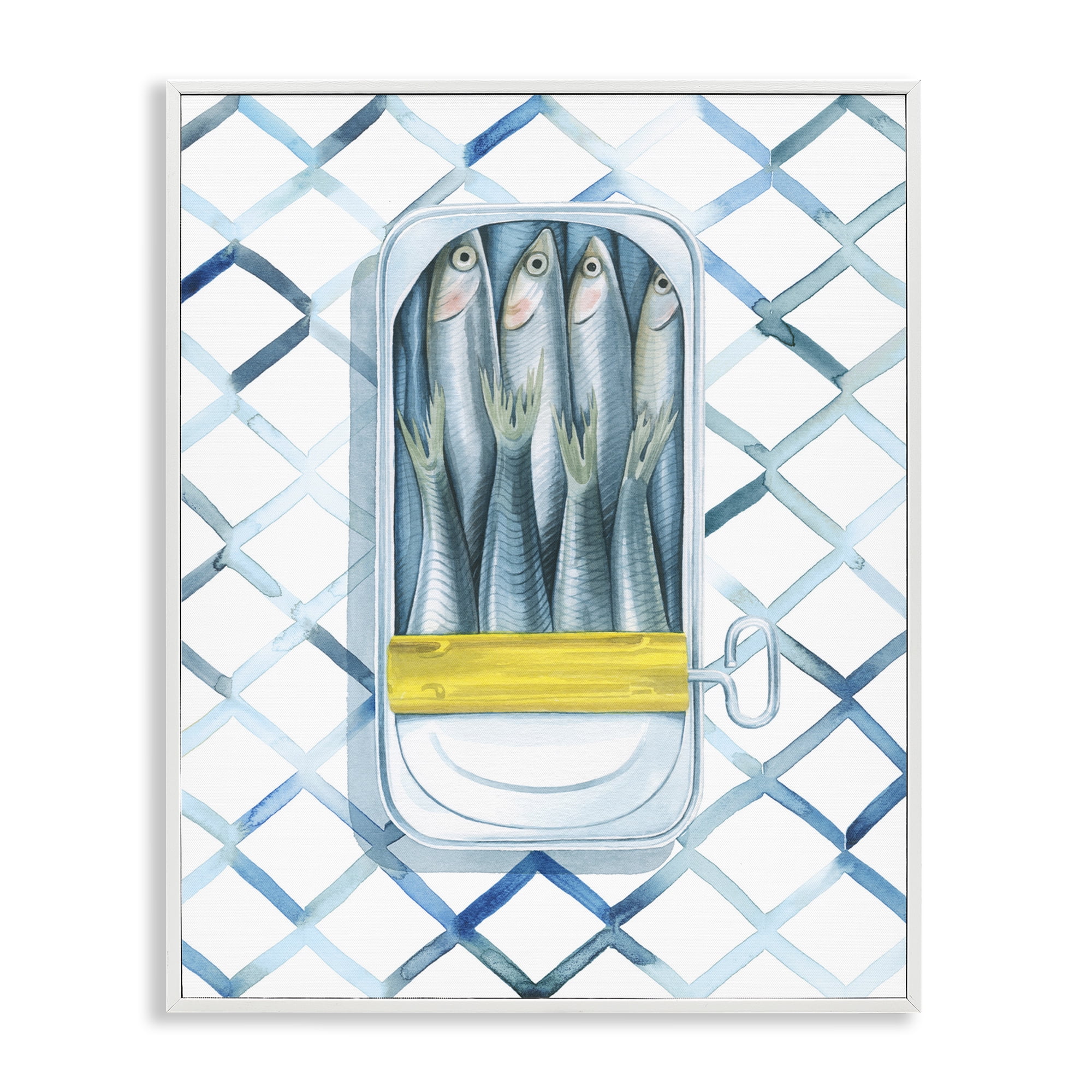 Stupell Industries Sardine Can on Pattern Food & Beverage Painting White Framed Art Print Wall Art, 16 x 20