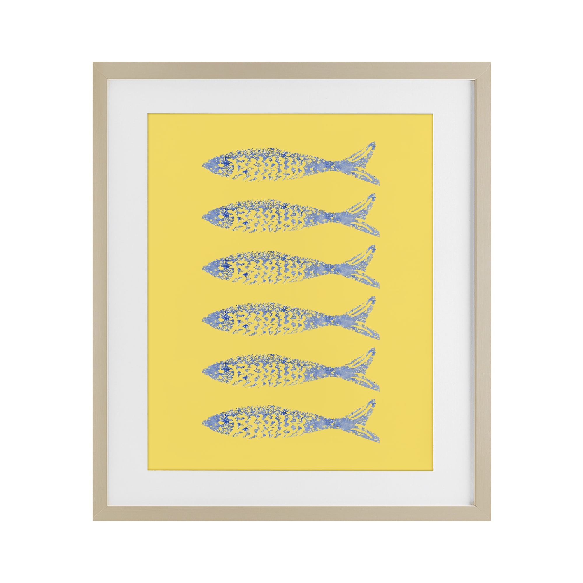 Stupell Industries Sardine Stamps on Yellow Birch Framed Print Under Glass, design by Julie DeRice