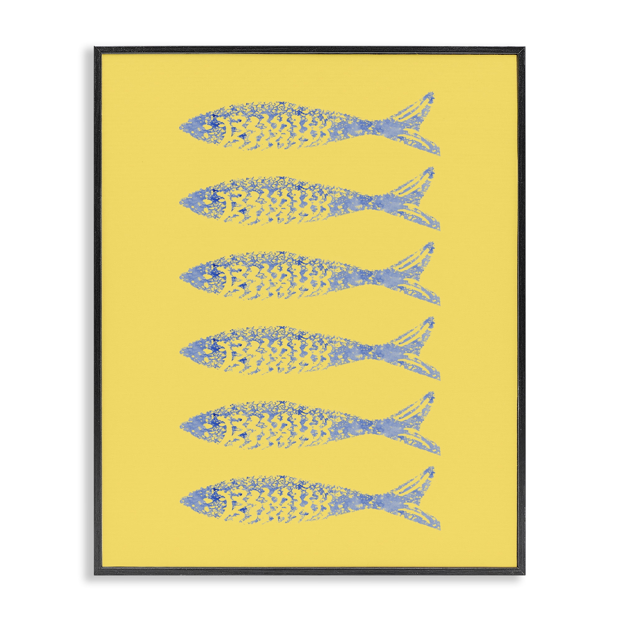 Stupell Industries Sardine Stamps on Yellow Black Framed Giclee Art, design by Julie DeRice