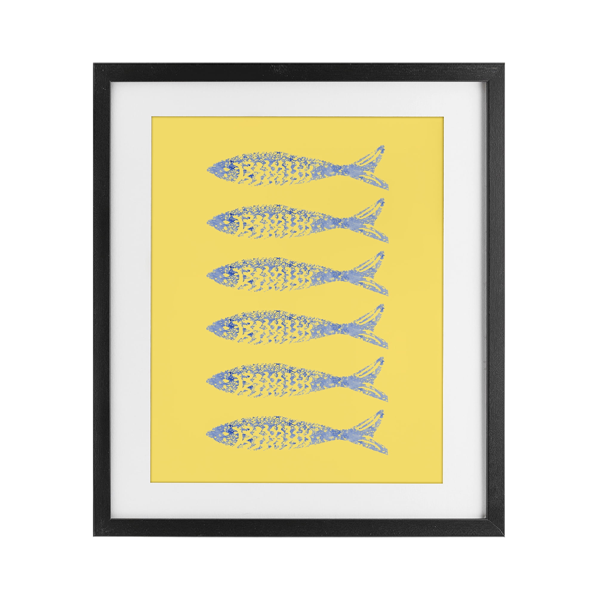 Stupell Industries Sardine Stamps on Yellow Black Framed Print Under Glass, design by Julie DeRice