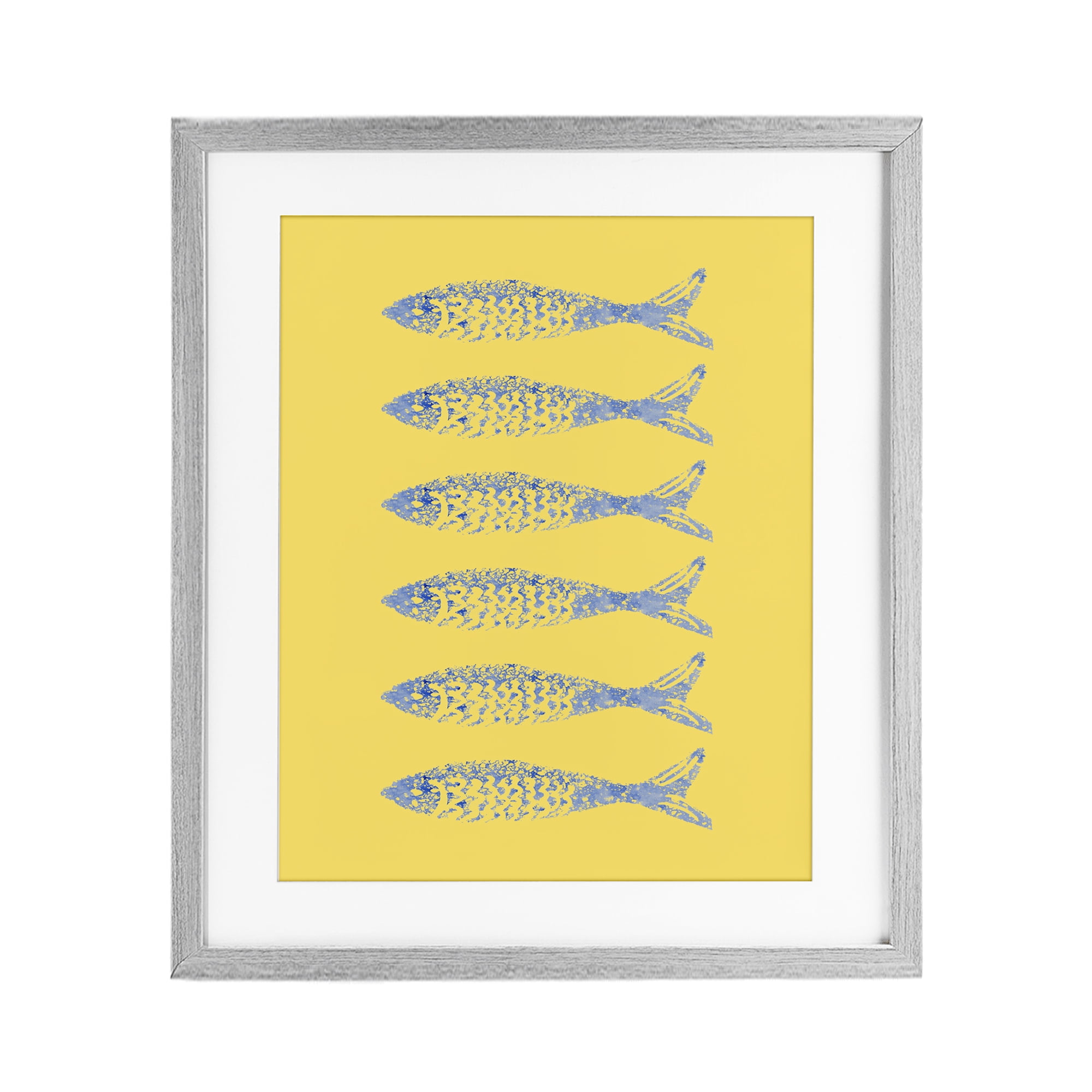 Stupell Industries Sardine Stamps on Yellow Gray Framed Print Under Glass, design by Julie DeRice