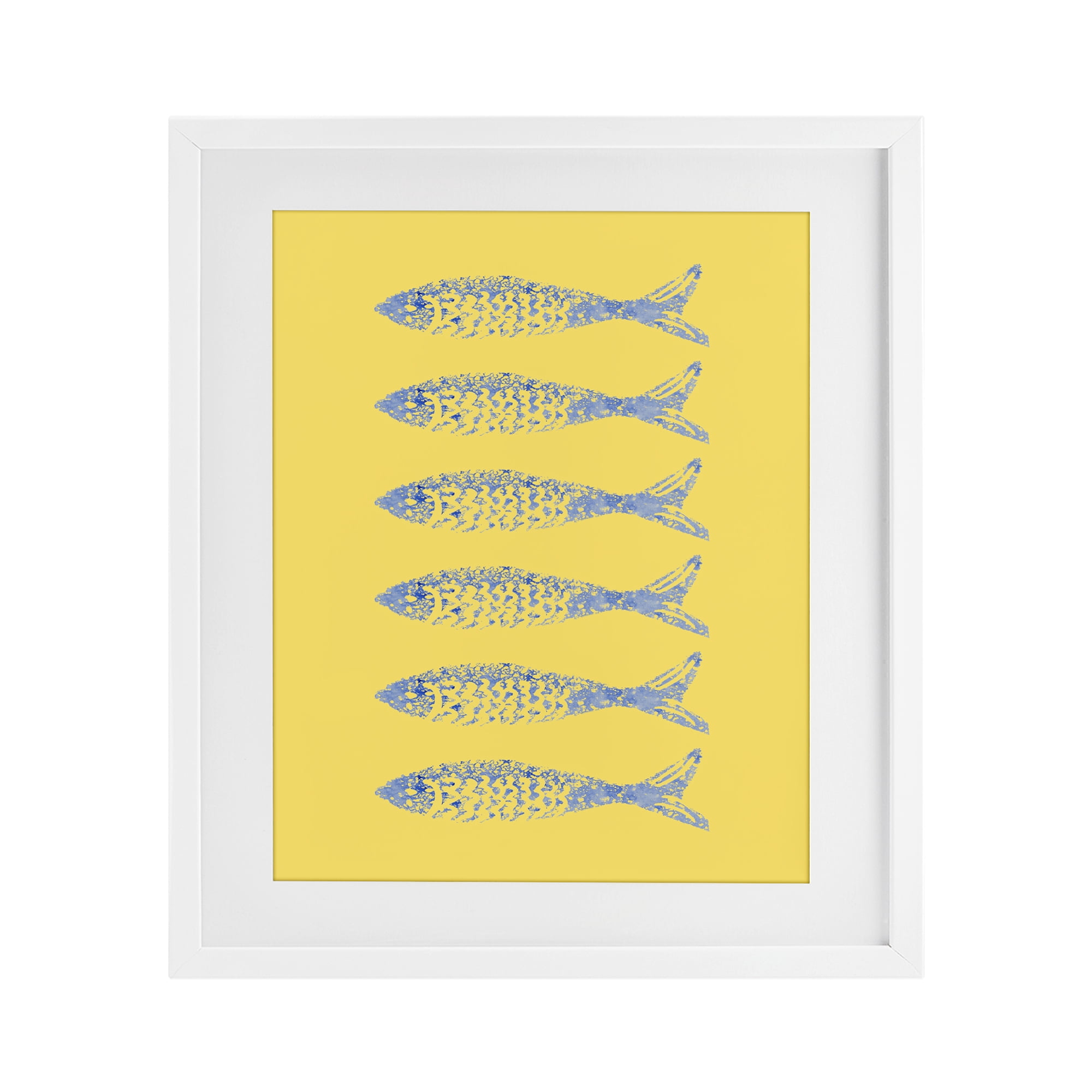 Stupell Industries Sardine Stamps on Yellow White Framed Print Under Glass, design by Julie DeRice