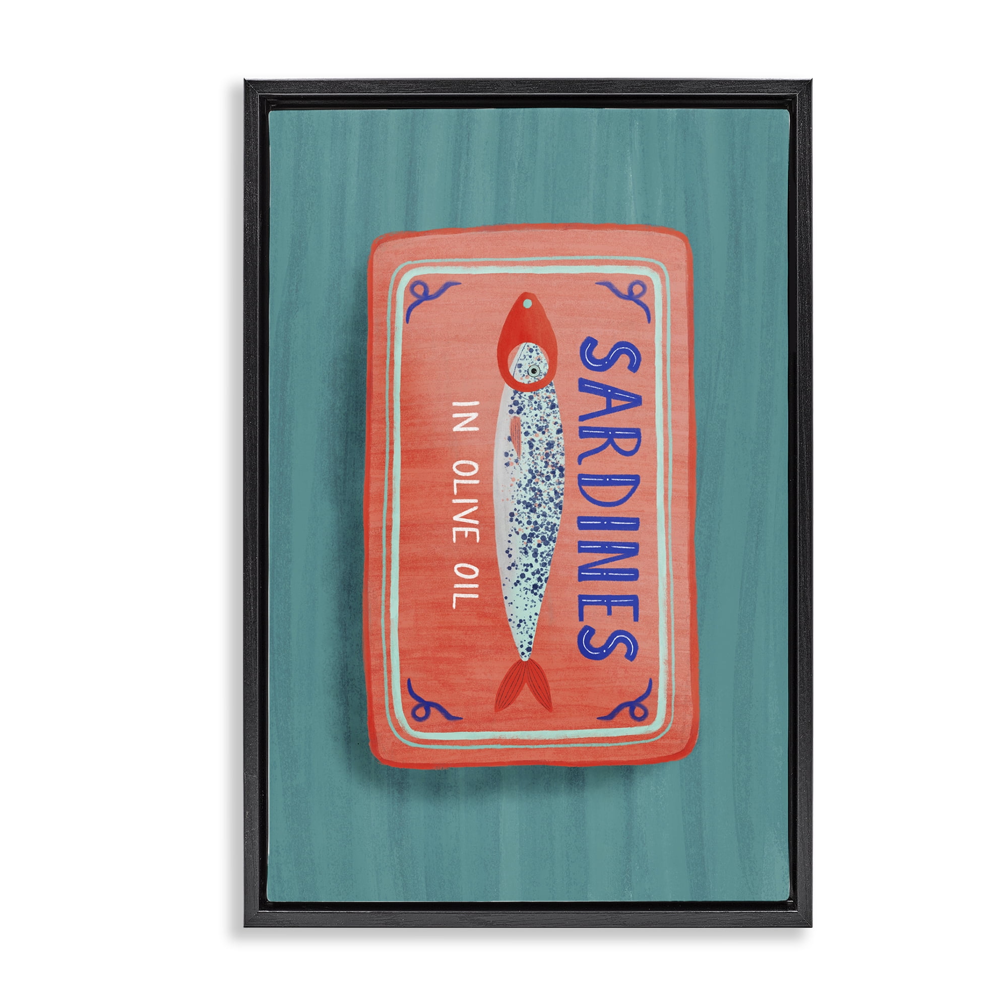 Stupell Industries Sardines Olive Oil Seafood Black Framed Floater Canvas Wall Art, design by Metka Hiti